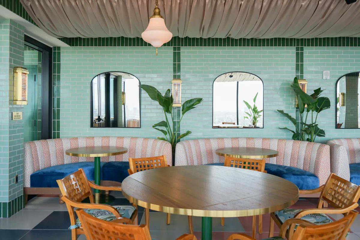 2019 IMG hi res commercial pendry hotel designer AECOM photog jude garcia full rights thin brick custom glaze dark green light green straight set verticle set white grout pool deck area FC275103 2