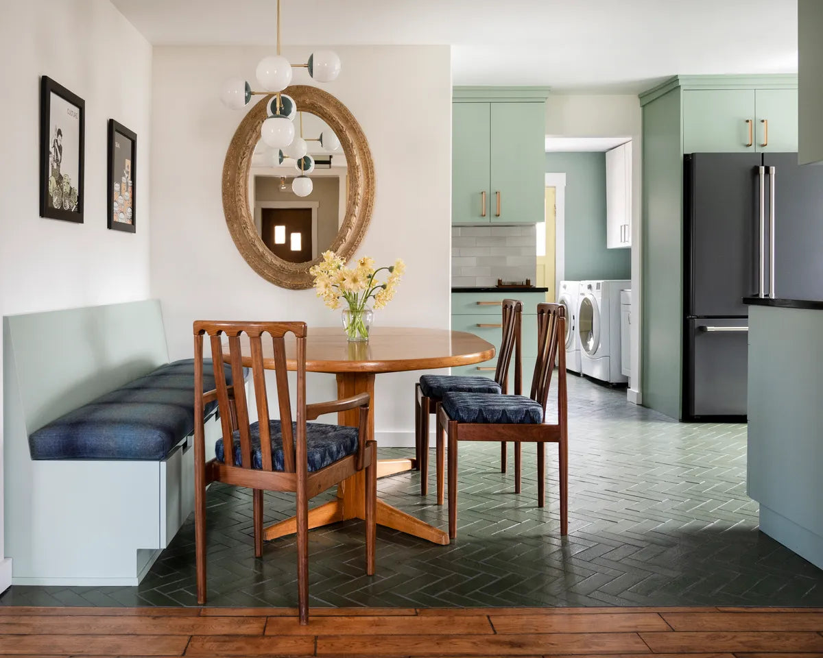 2019 Hi Res Rights Img Pepper Design Co Allison Corona Photo Residential Kitchen Laundry Room Bathroom Dining Room Floor Brick Custom Hunter Green On Brick Herringbone Fc324776 5