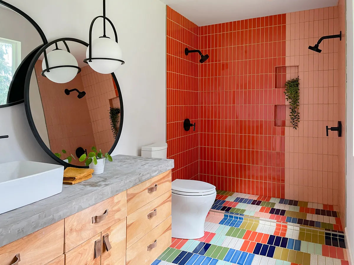 2021 IMG hi res residential influencer rights design Banyan bridges photo bathroom shower wall floor niche 2x8 Desert bloom mandarin ember mustard seed aesean sea lake tahoe lichen spruce gloss magnolia black patine 3