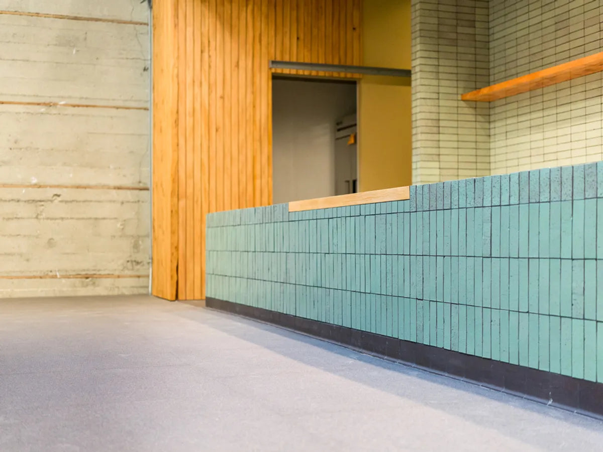 industrial green brick tile countertop backsplash 2