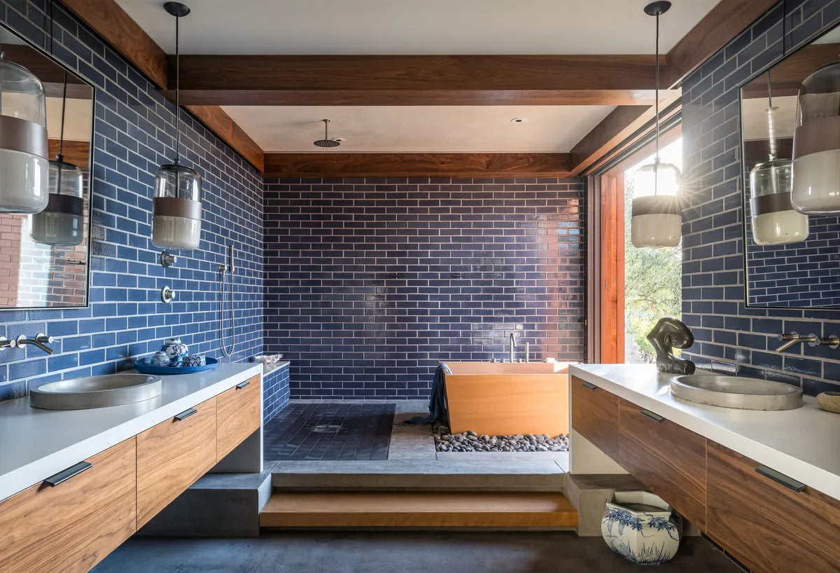 2022 web RES FULL RIGHTS adam potts photo asquared design spa bathroom brick offset tub surround freestanding backsplash walls shower bench appalachian FC245435
