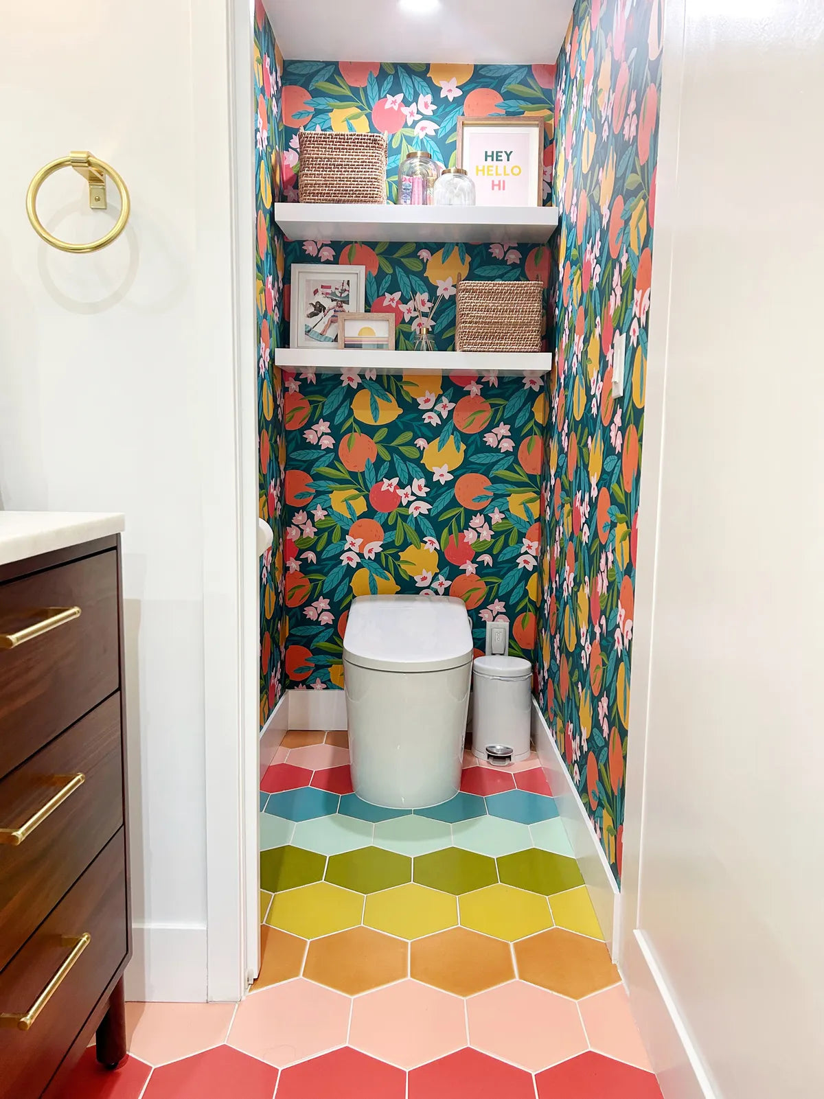 2023 img iphone residential design Rachael Bigio photo bathroom floor blended 8 hexagon Lichen desert bloom turquoise Daffodil lemon ember koi FC558542 3
