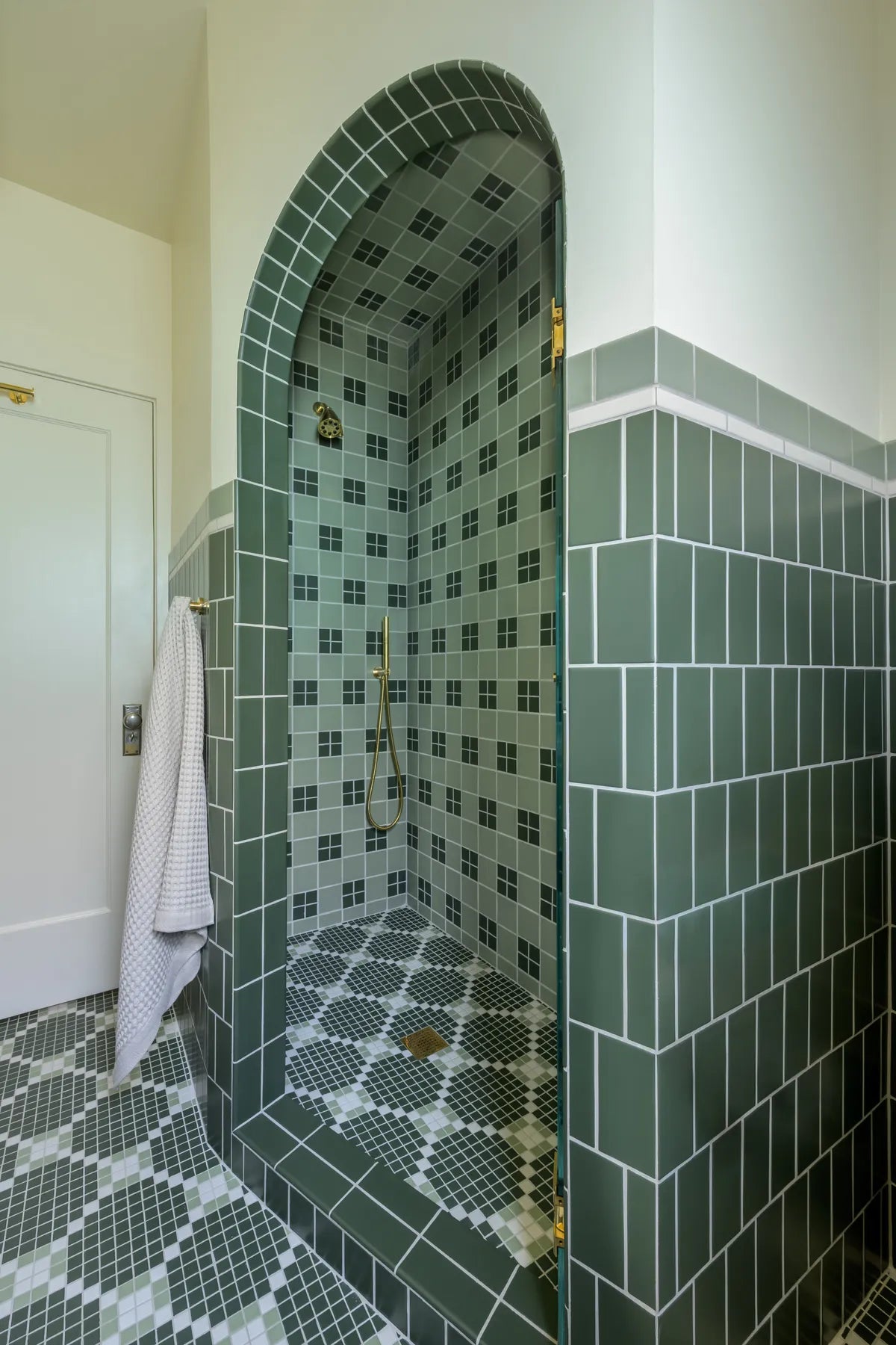 2026 residential full rights 3x6 2x2 hunter green matte 4x4 rosemary gloss 1x6 ivory matte bathroom wainscot shower offset plaid stacked the modern vic marcus edwards fc 1045815 1