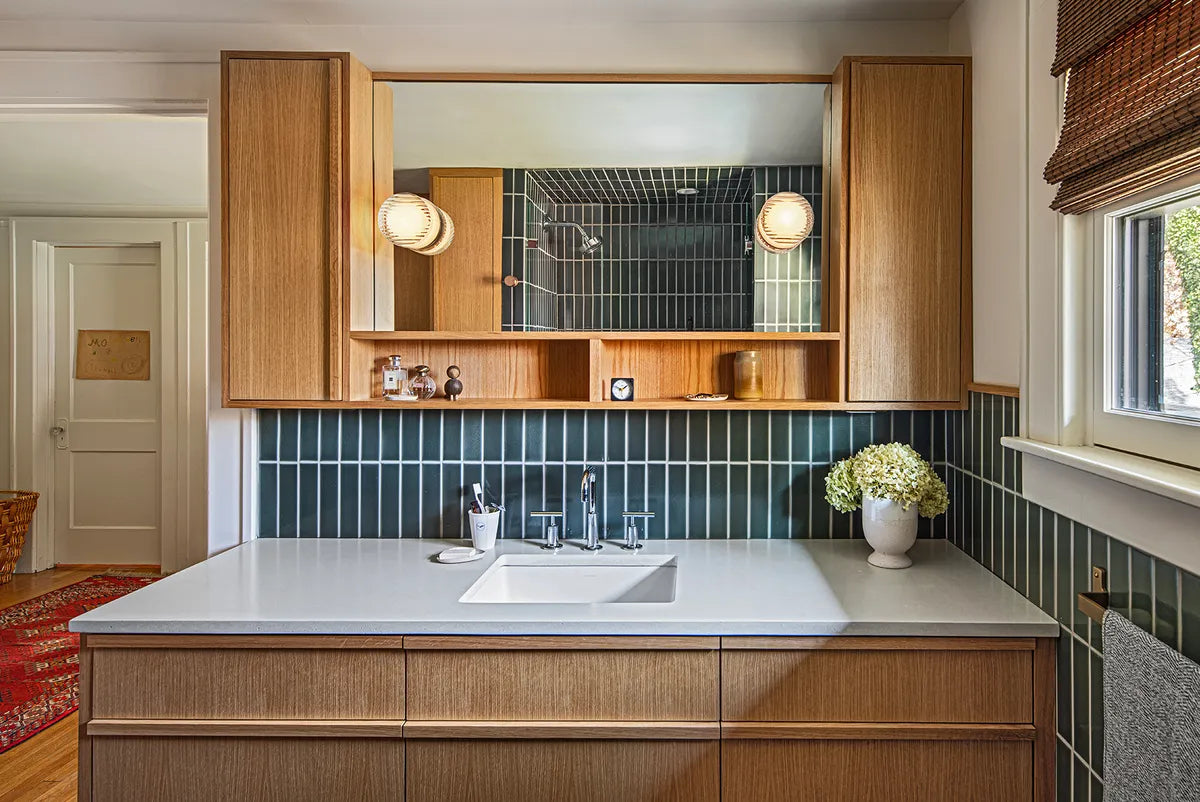 Modern blue backsplash bathroom tile