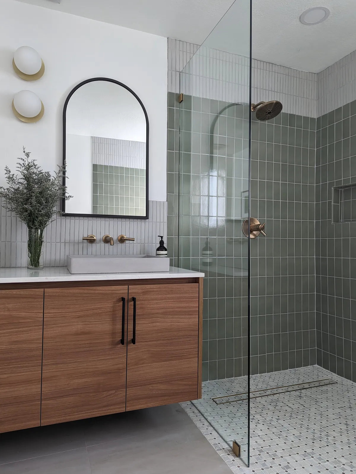 Modern green grey bathroom shower backsplash tile 2