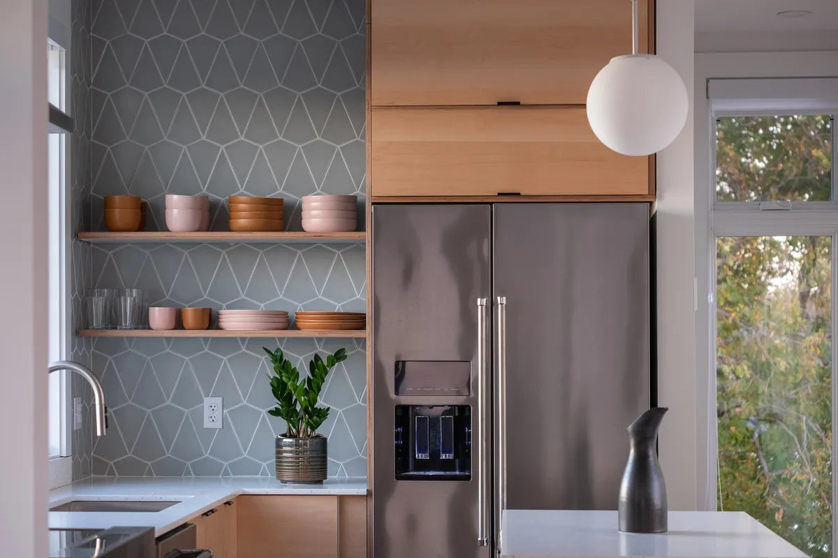 Modern kitchen kite grey tile backsplash 1