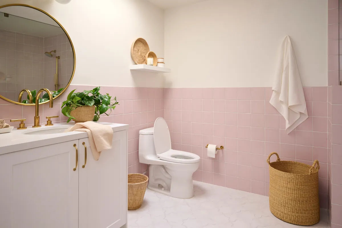 New traditional wall floor pink white tile 1
