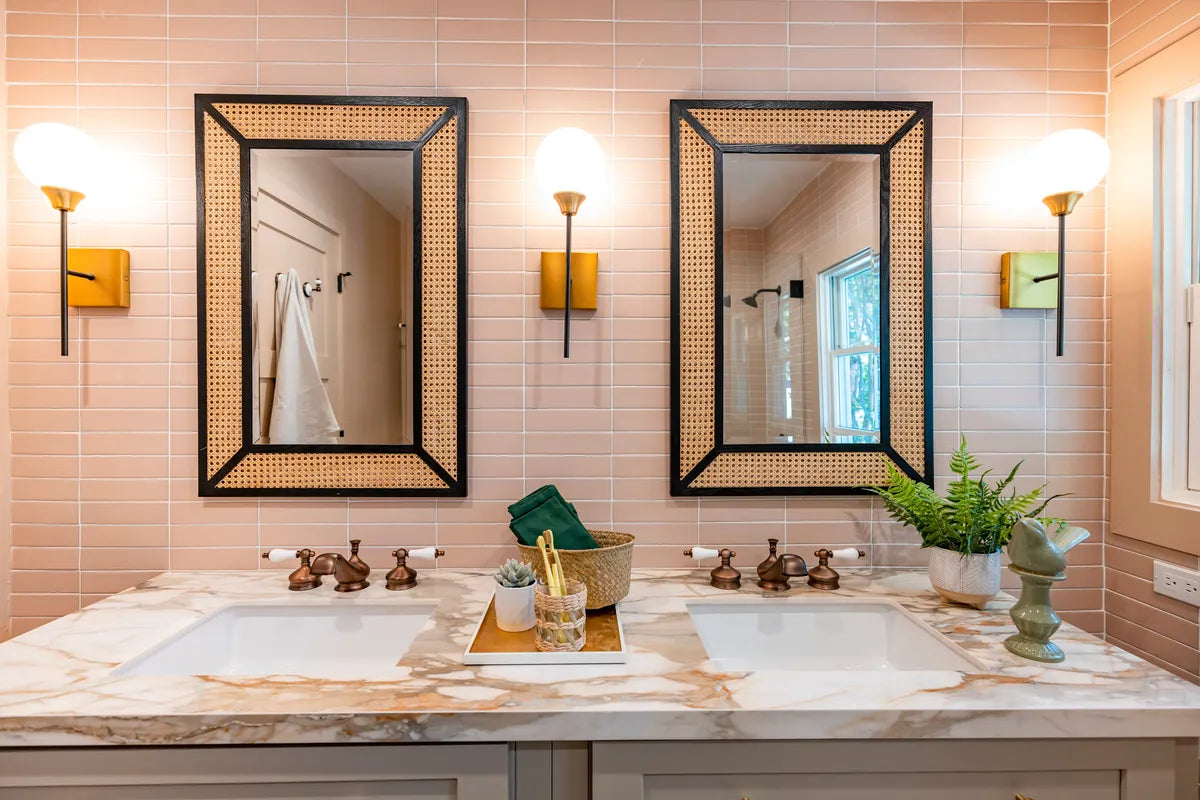 New traditional bathroom pink green tile 7
