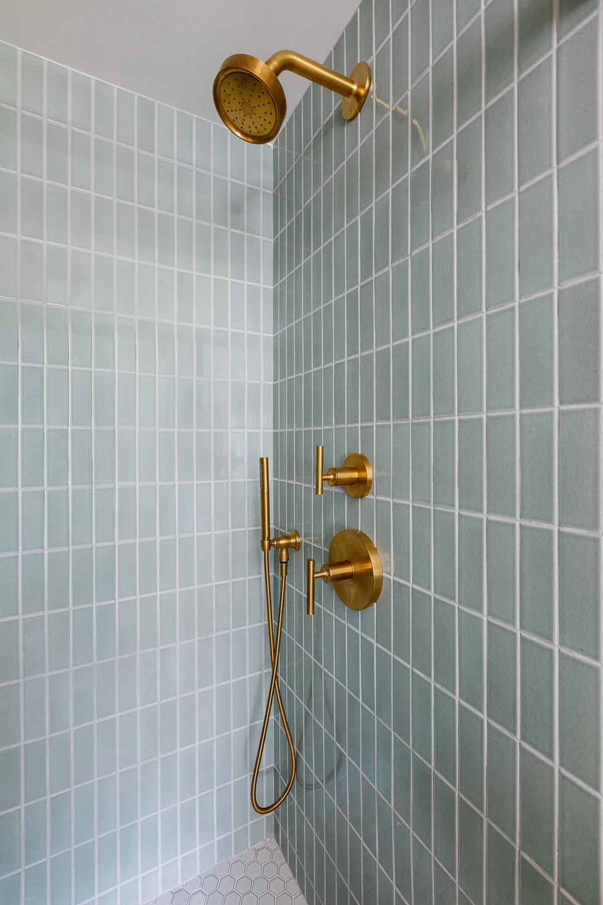 New traditional green white shower tile