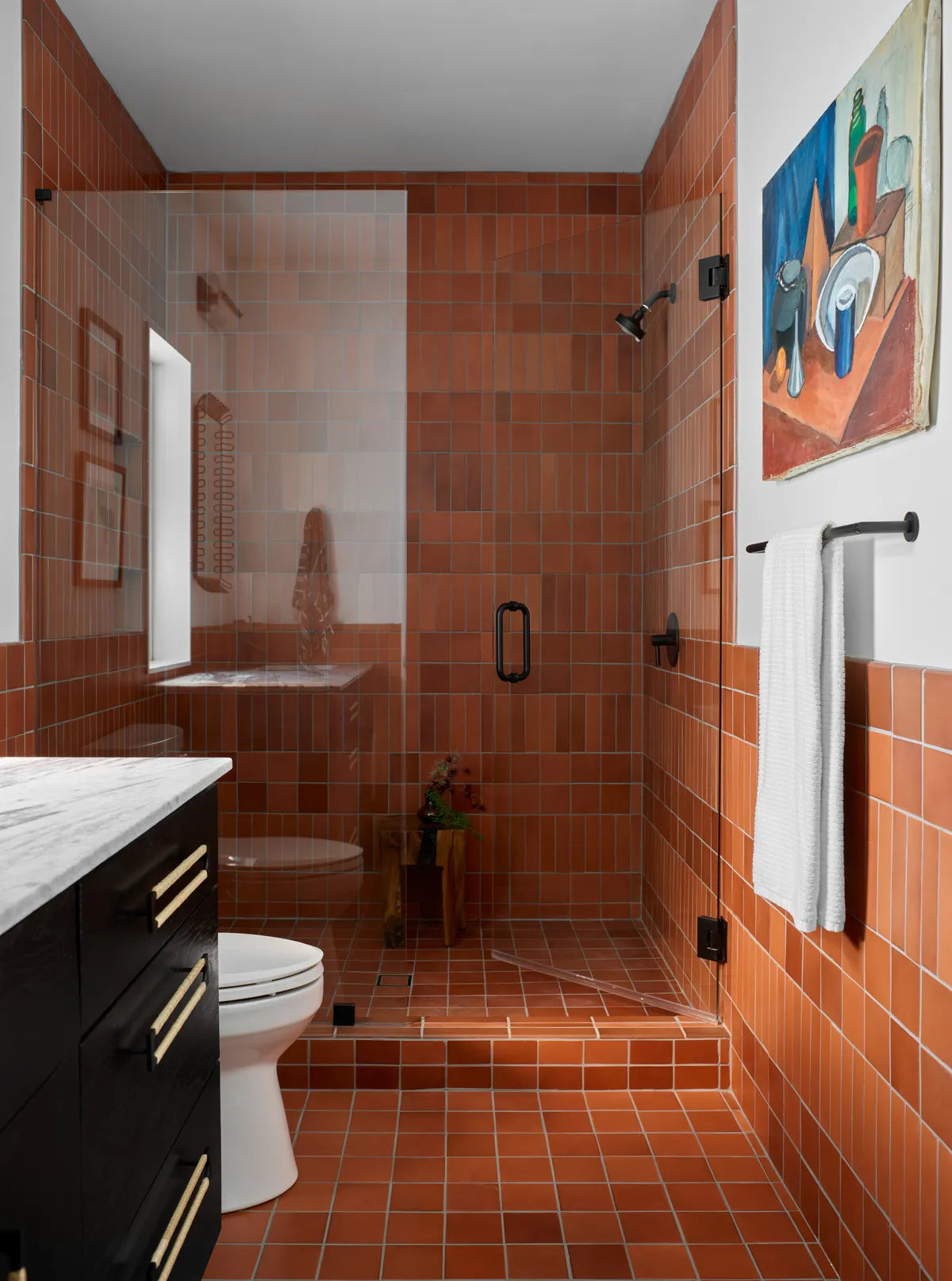 midcentury modern red shower tile