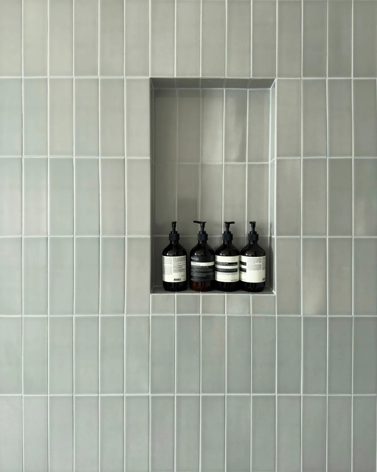 Modern grey shower tile shower niche 1