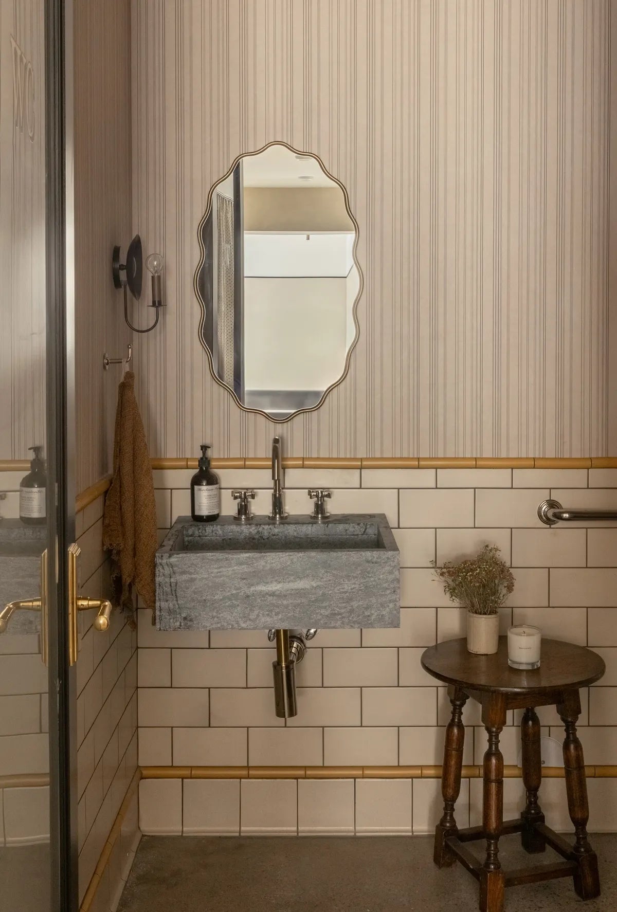 New traditional bathroom wainscot white subway tile 1