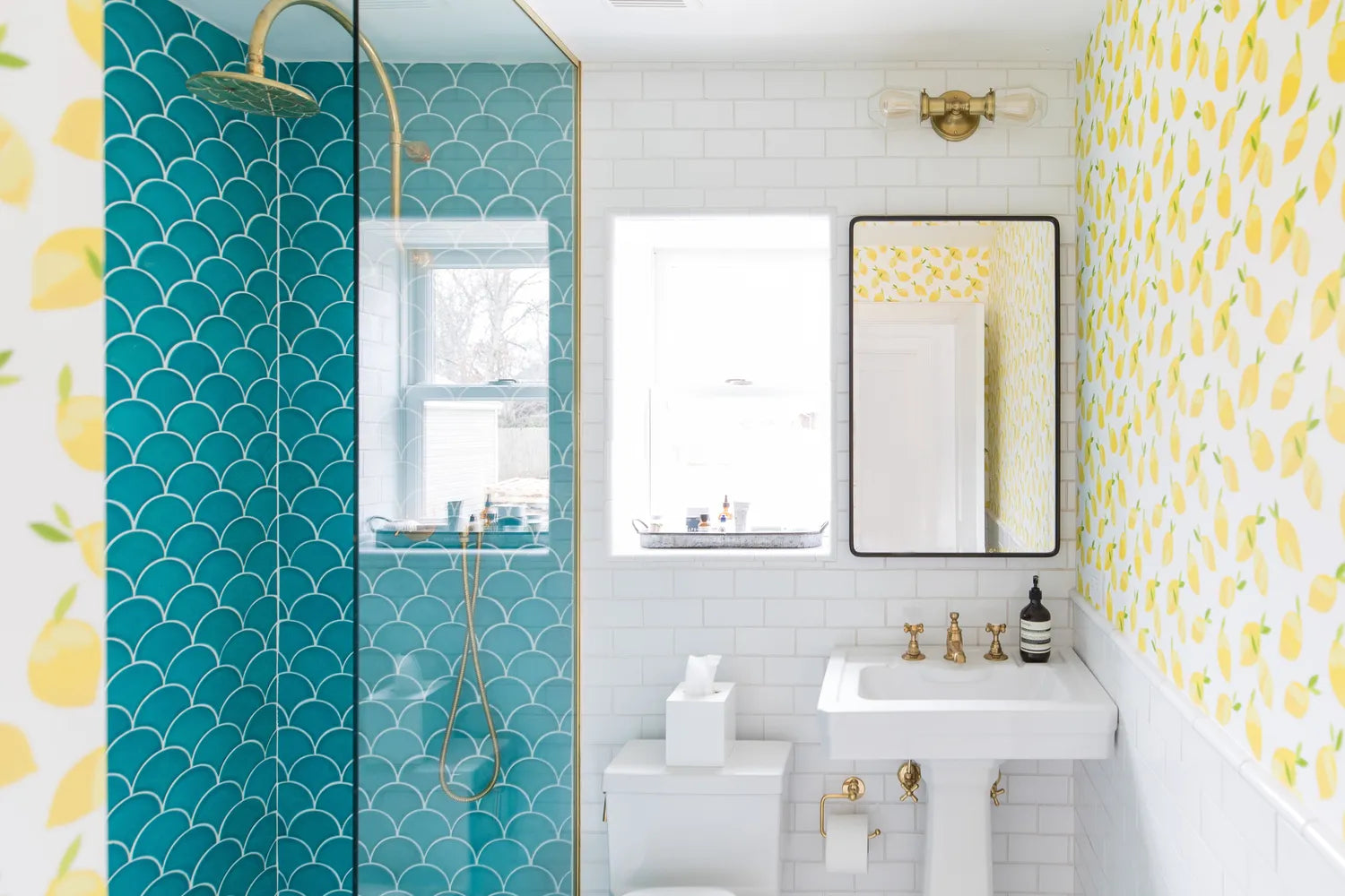 2017 Img Hi Res Rights Residential Influencer Bright Bazaar Will Taylor Guest Bathroom Tile Floor Mini Star Cross White Wash Wall 3X6 Subway Offset 1X6 Quarter Round Trim Shower Ogee Drop Naples Blue Parallel Bullnose Curb Full 2 Fc202311