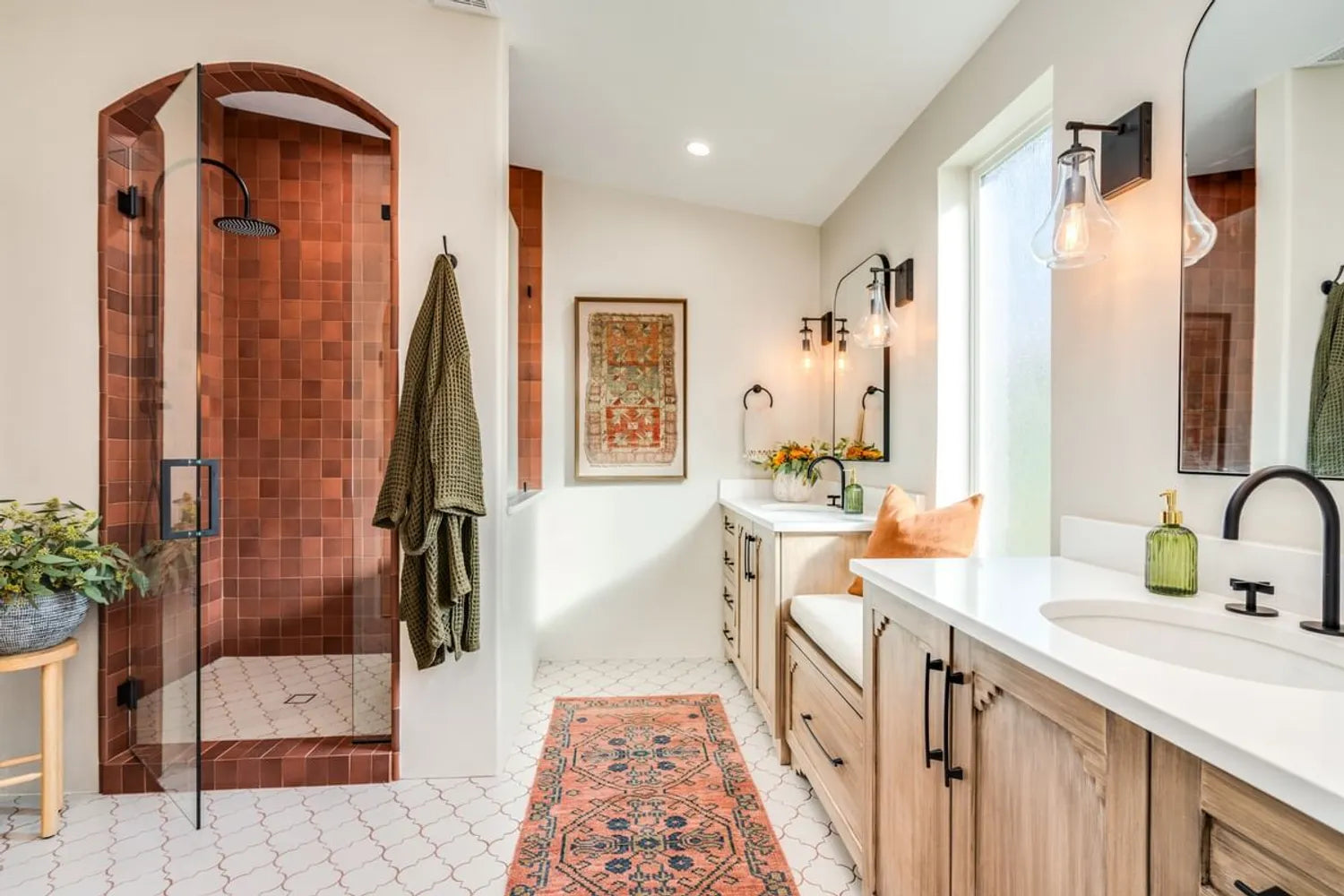 Corner Tile Shower Southwest Inspired Rustic Antique Color Variation