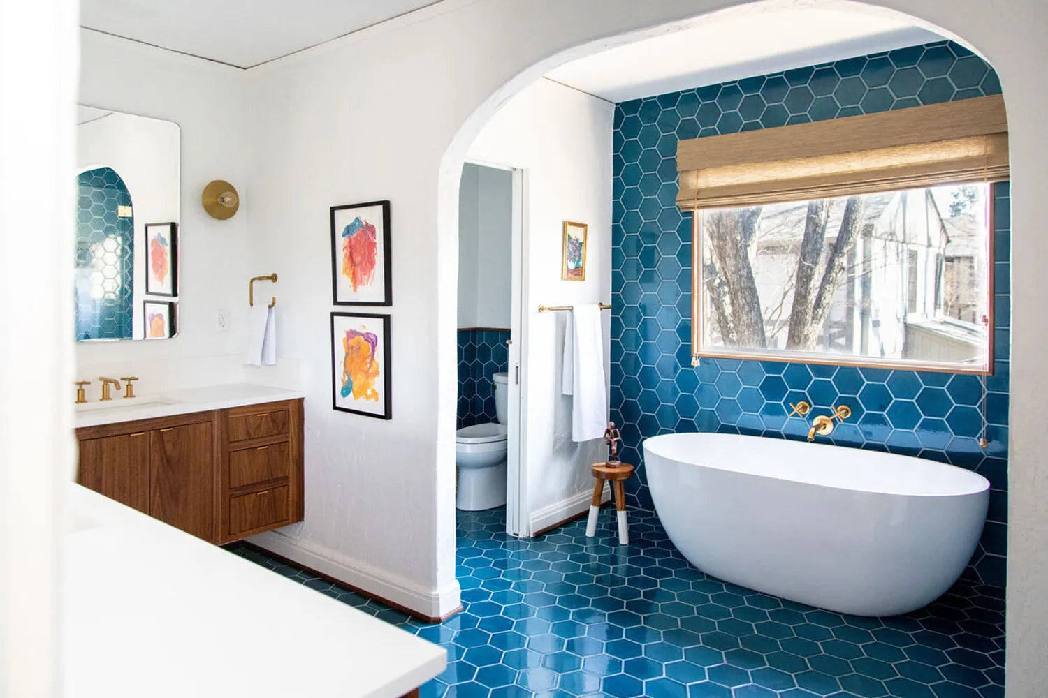 Hexagon Bathroom Floor Tile Modern Coastal Primary Bathroom LEAD