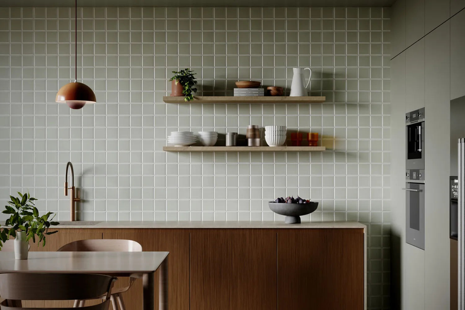 Square Tile Backsplash Soft Green Minimalist Kitchen Backsplash