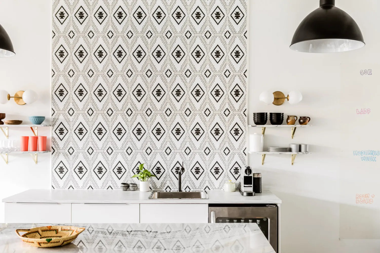 Q2 2017 Image Commercial Office Photographer Laure Joliet Design Kirsten Grove Tile Handpainted Old Cairo Black White Motif Detail 3