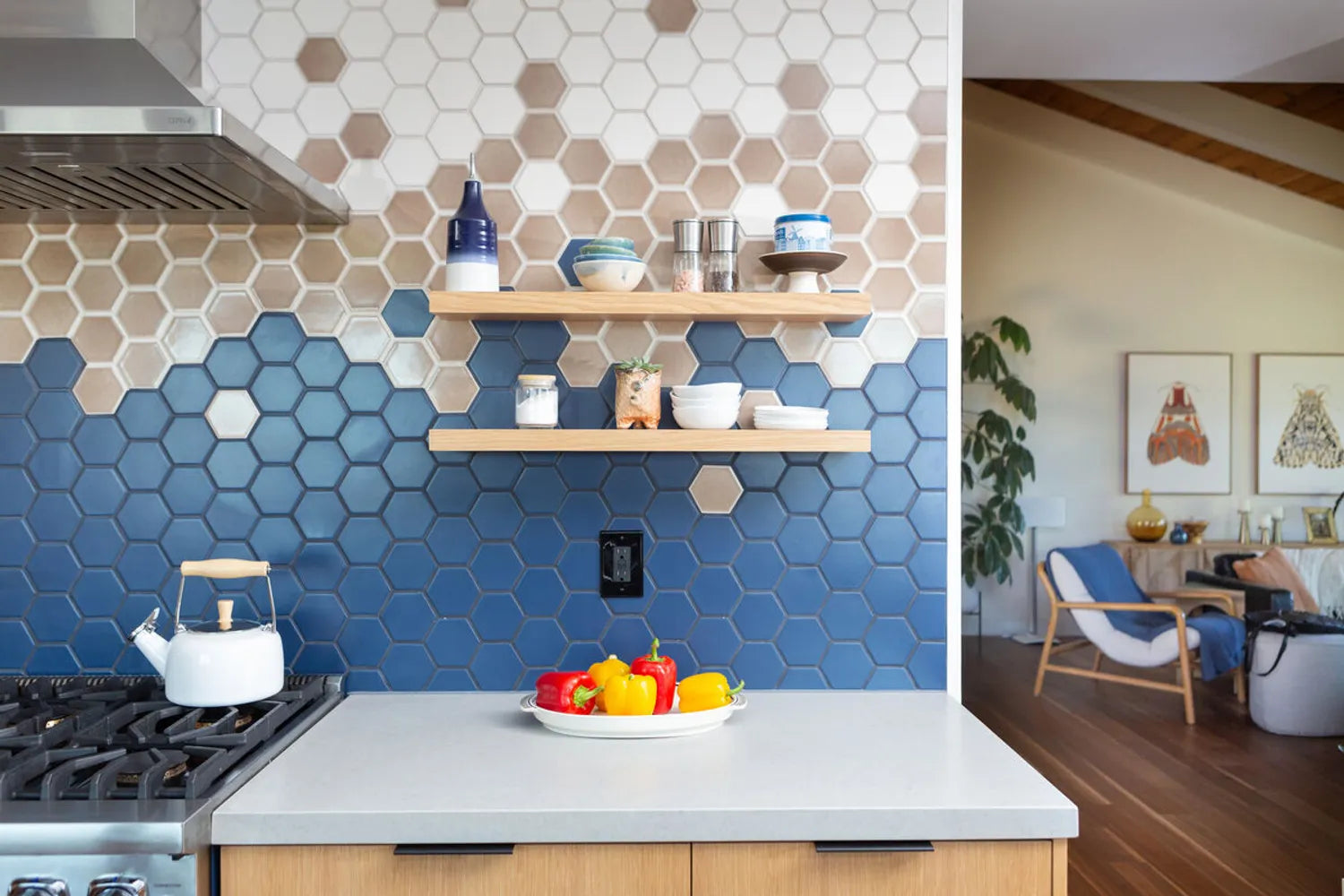 Hexagon tile backsplash