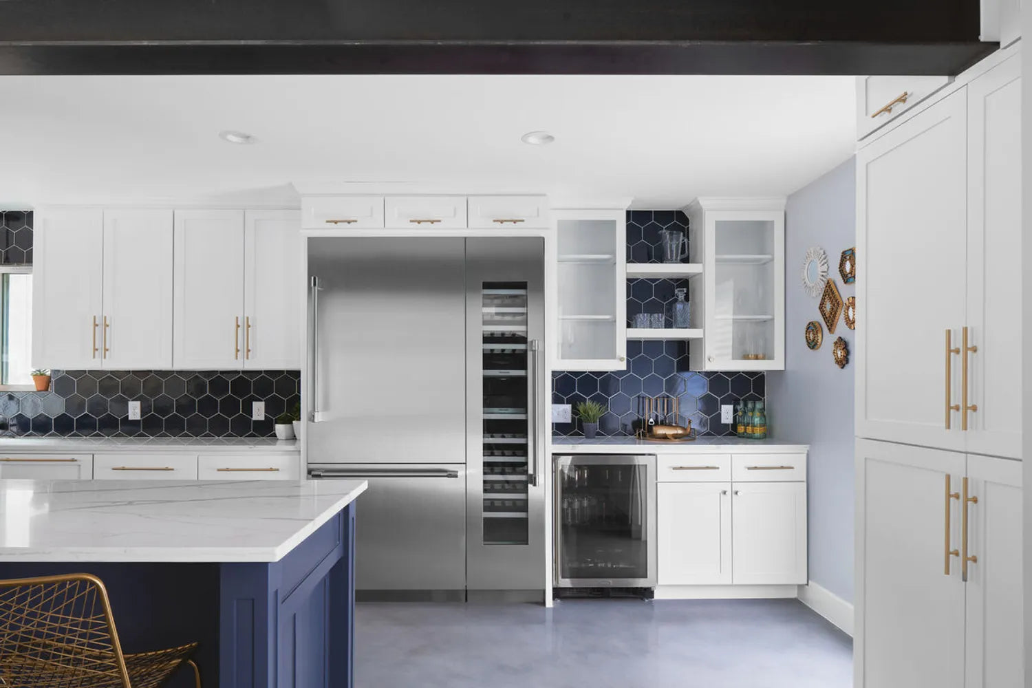 Hexagon backsplash blue ceramic tile