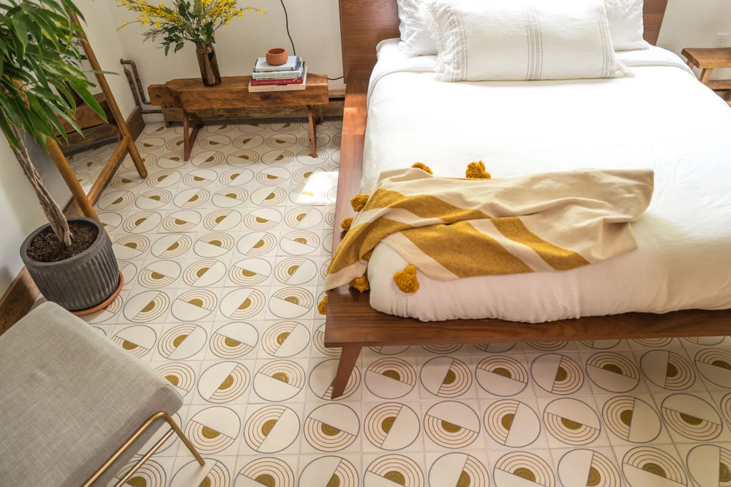 Patterned floor tiles