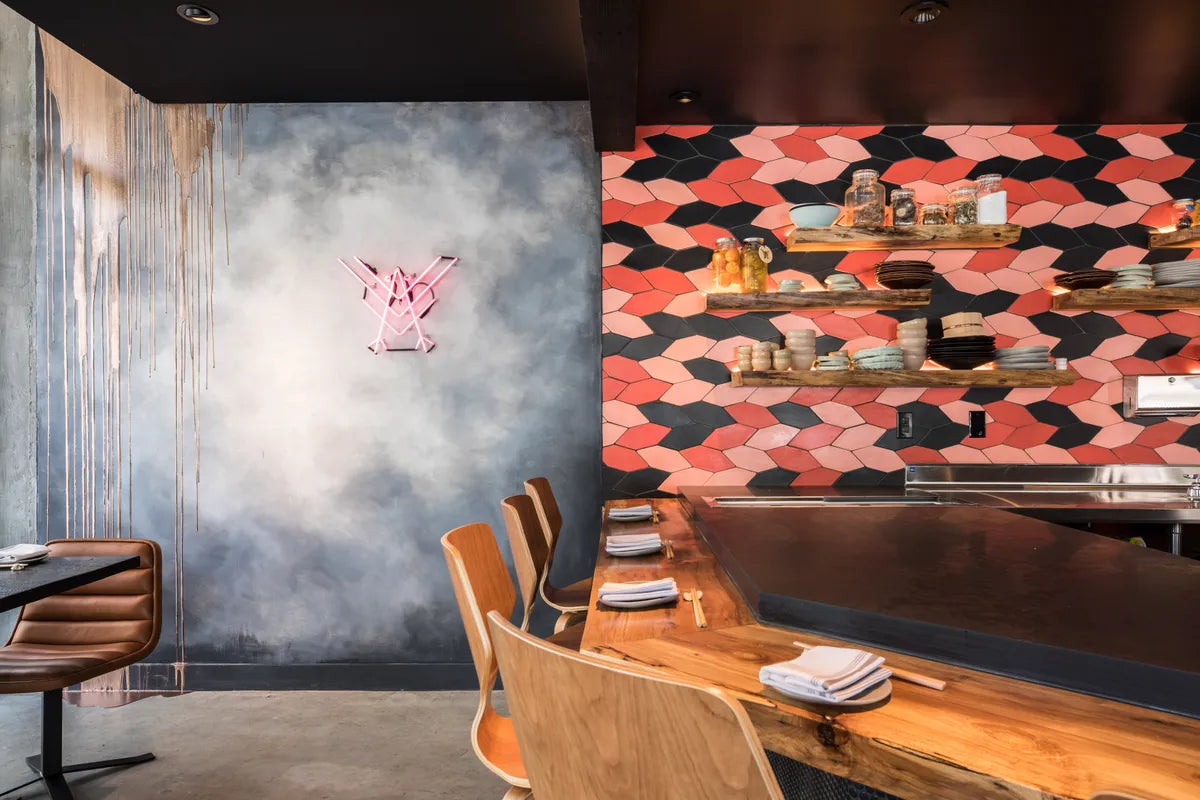 2017 Q3 Image Commercial Patricia Chang Robins Sushi Restaurant Backsplash Tile Picket Braided Custom Color Partial View