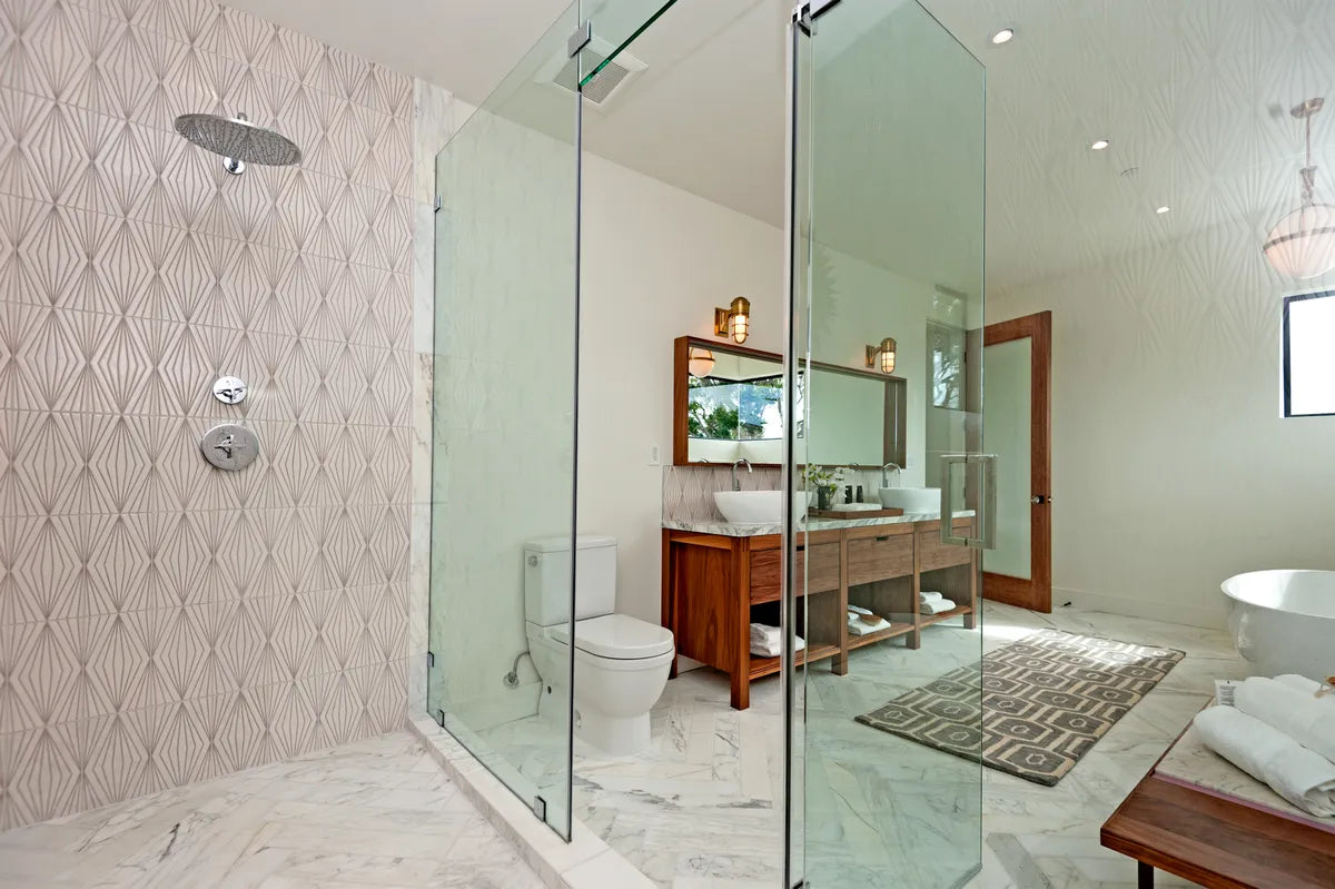 Aih Development Bathroom Diamond Contour Everett Fenton Gidley Handpainted Neutral Motif Shower 4