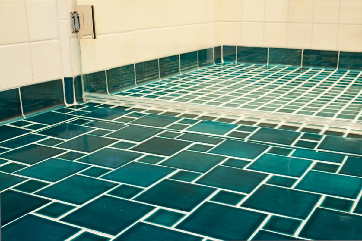 Bathroom Blues Flooring Installation Malcolm Fearon Bliss Images All Rights Reserved Photographer Credit Prussian Blue Residential Tile White Body