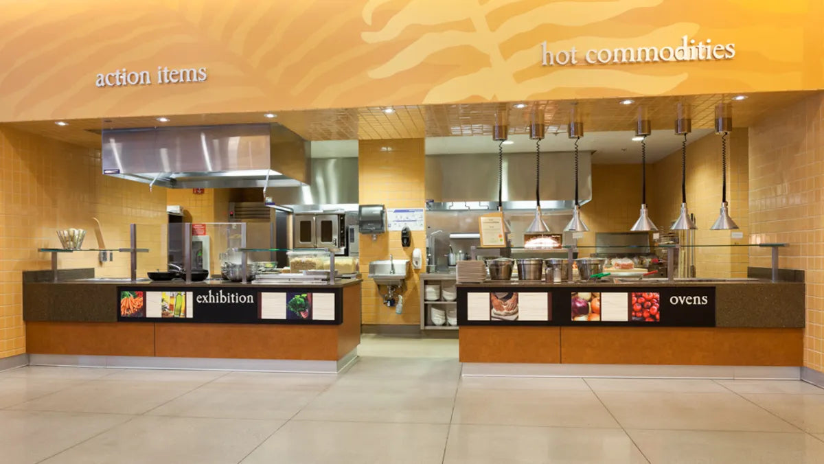 Commercial Kitchen Installation Recycled Body Stacked Stanford Knight School Of Business Tile Warm Neutrals
