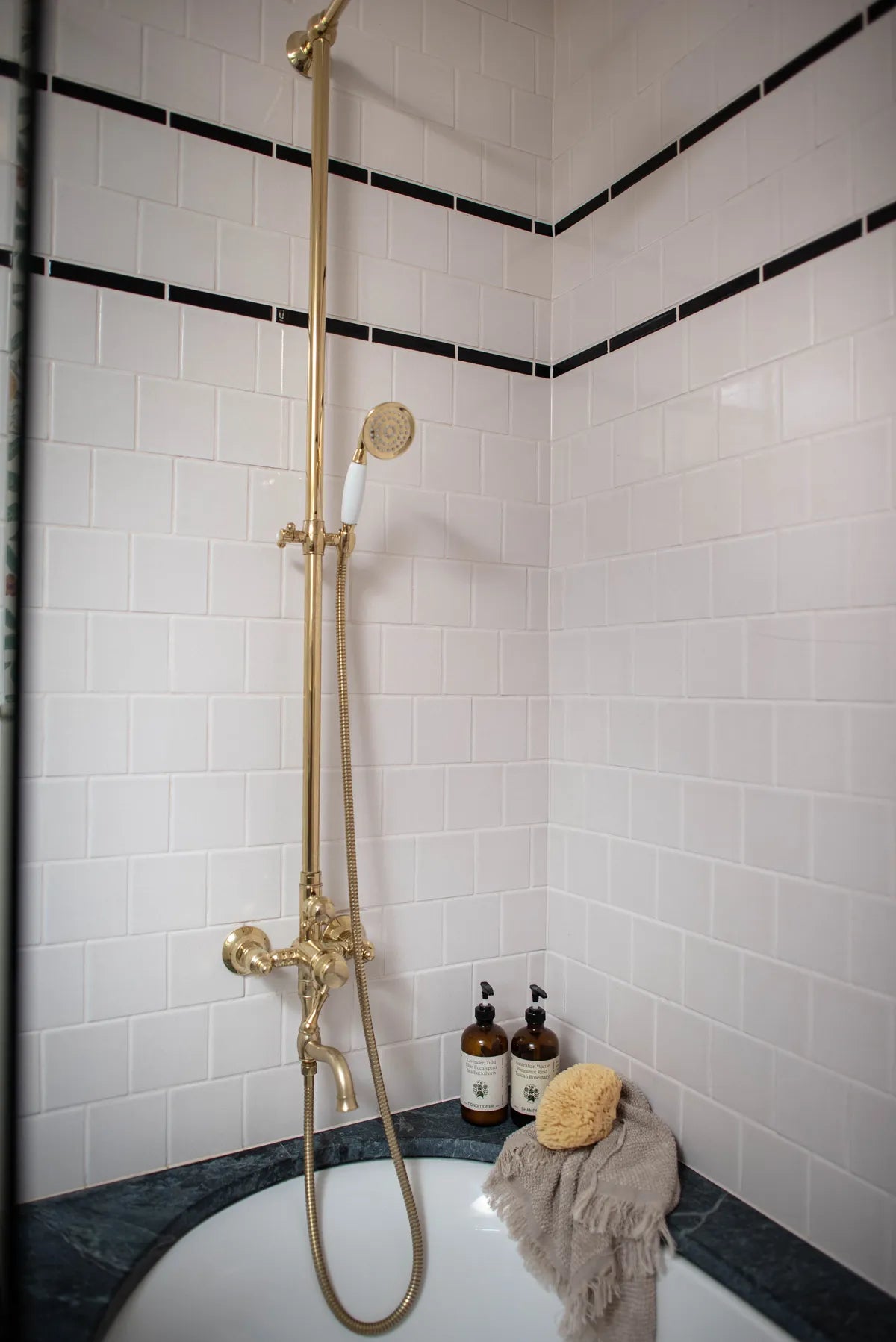 Cottage green white bathroom floor shower tile 5