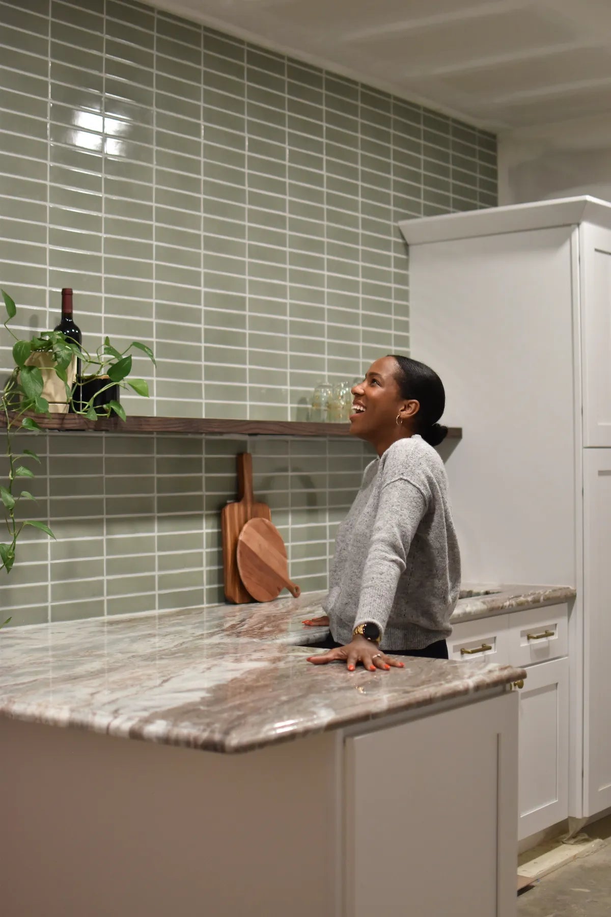 Modern kitchen green backsplash subway tile 5