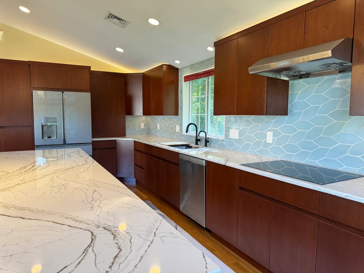 Modern kitchen picket blue backsplash tile 3