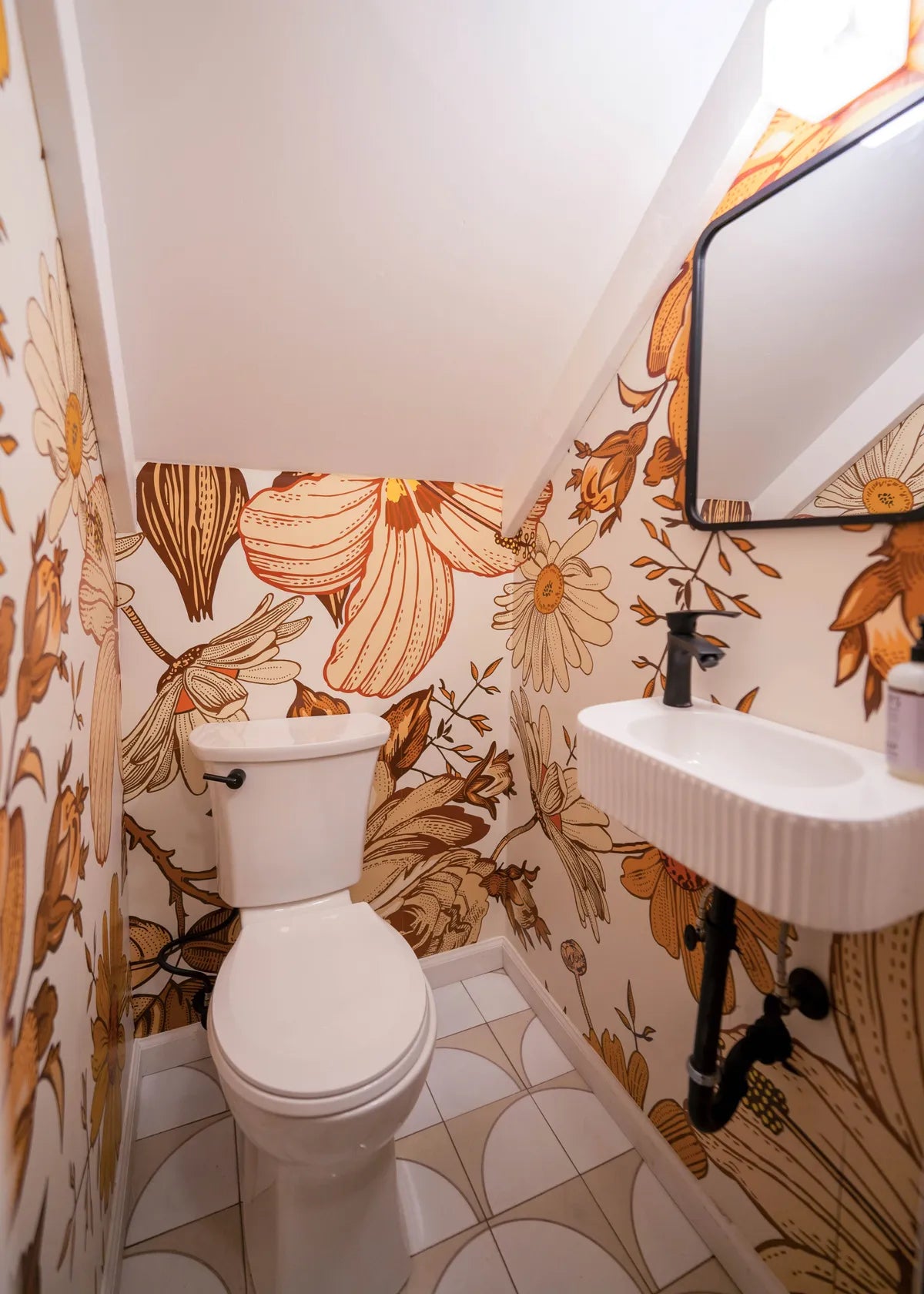 Modern handpainted white floor powder room tile 1