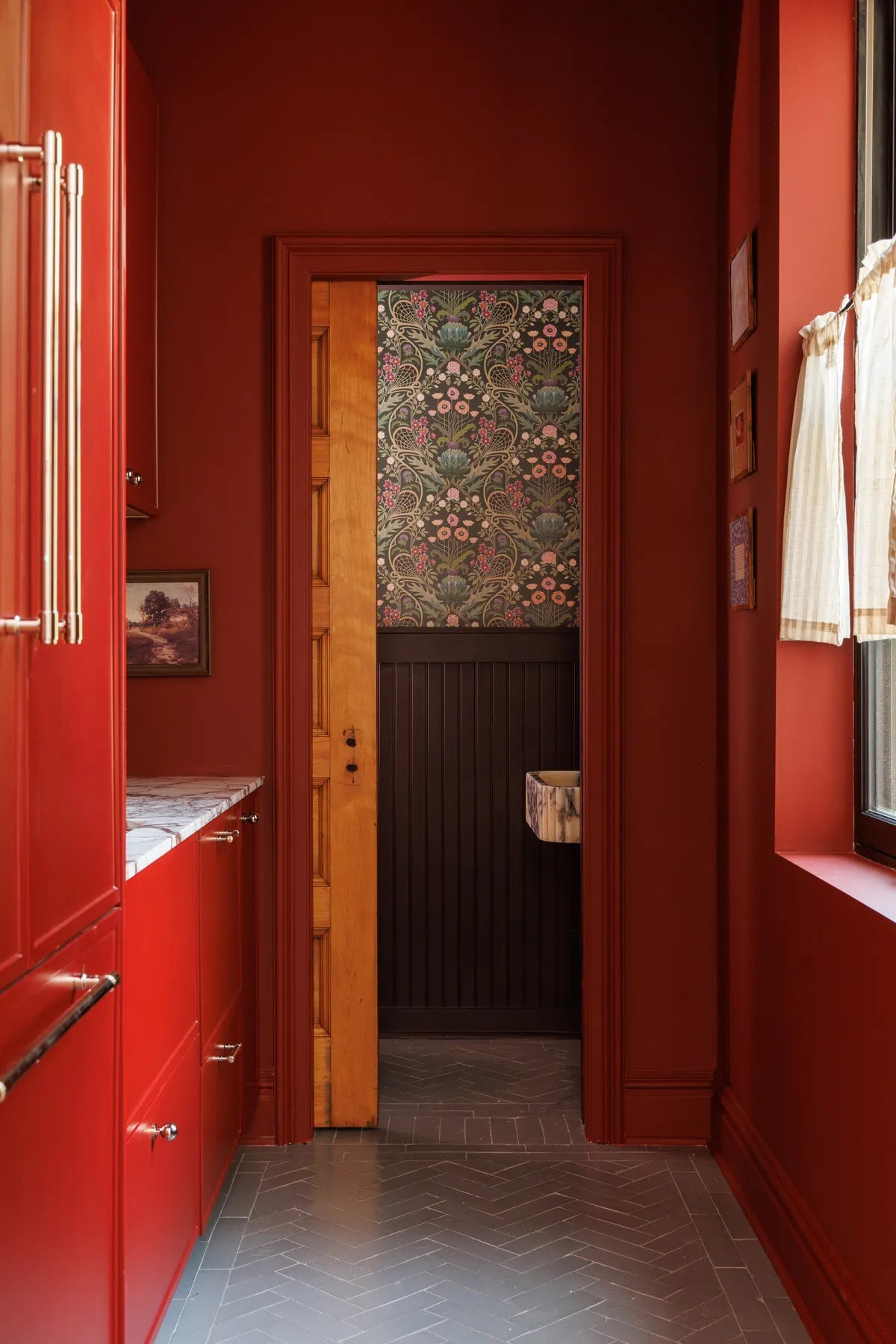 New traditional brick floor powder room tile 1