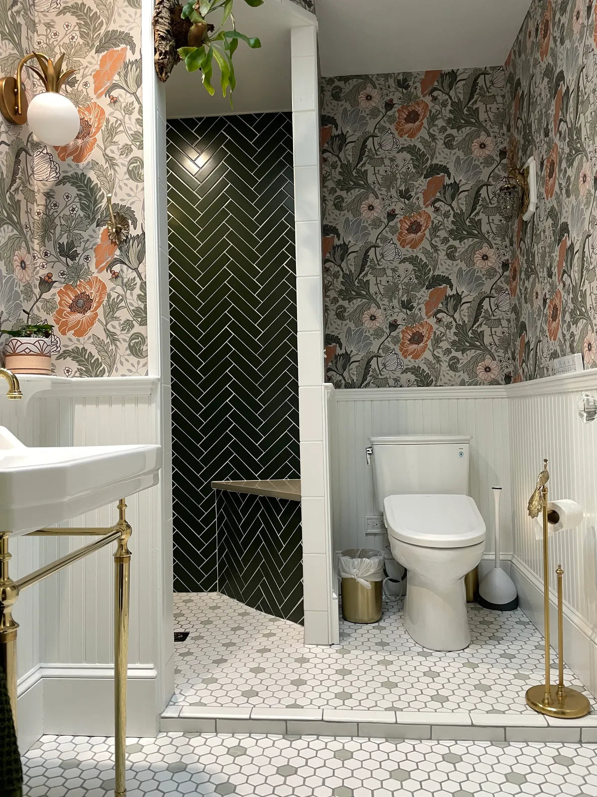 New traditional green shower tile white green hexagon bathroom floor tile 1