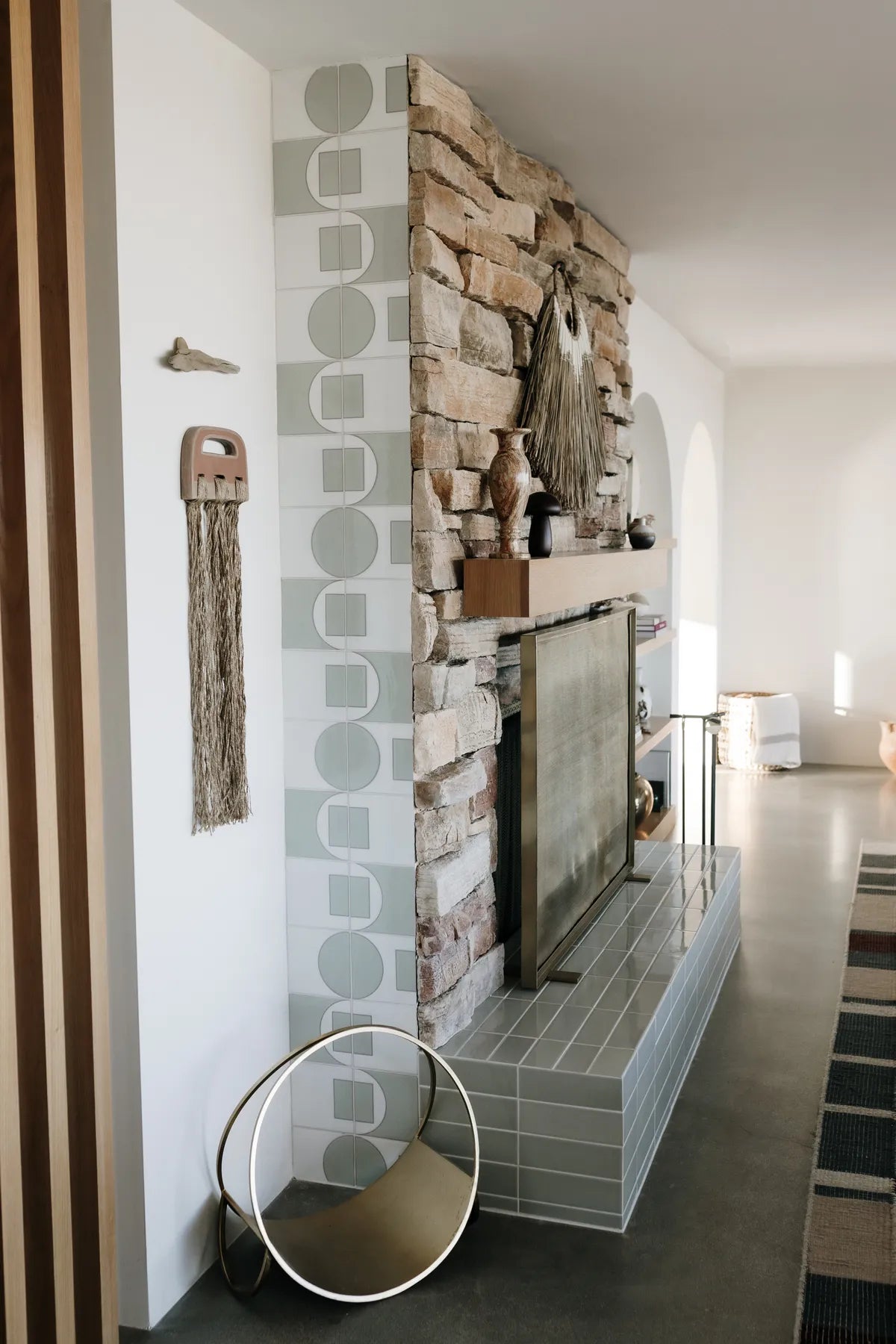 Desert modern handpainted fireplace subway green tile 1