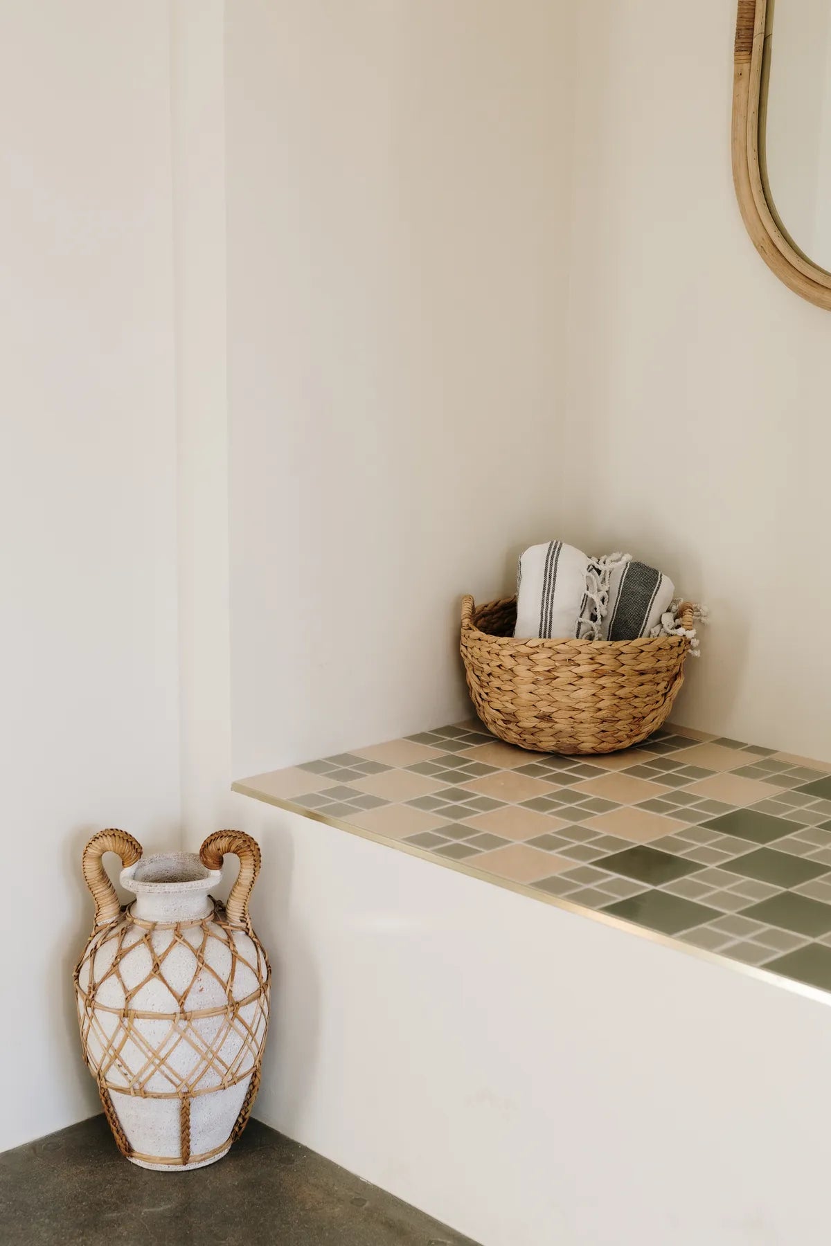 Desert modern white green square tile bench 2