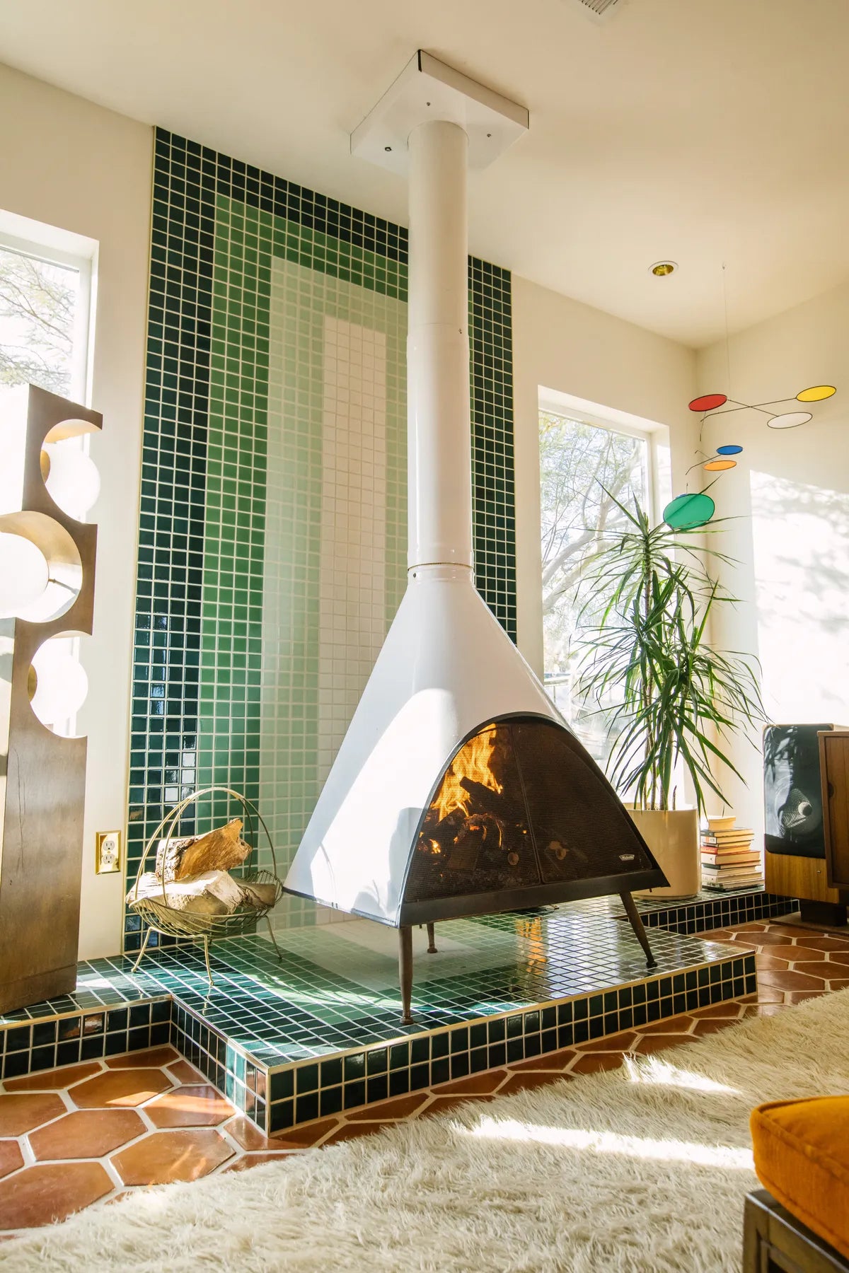 Mid century modern fireplace green ombre tile 8