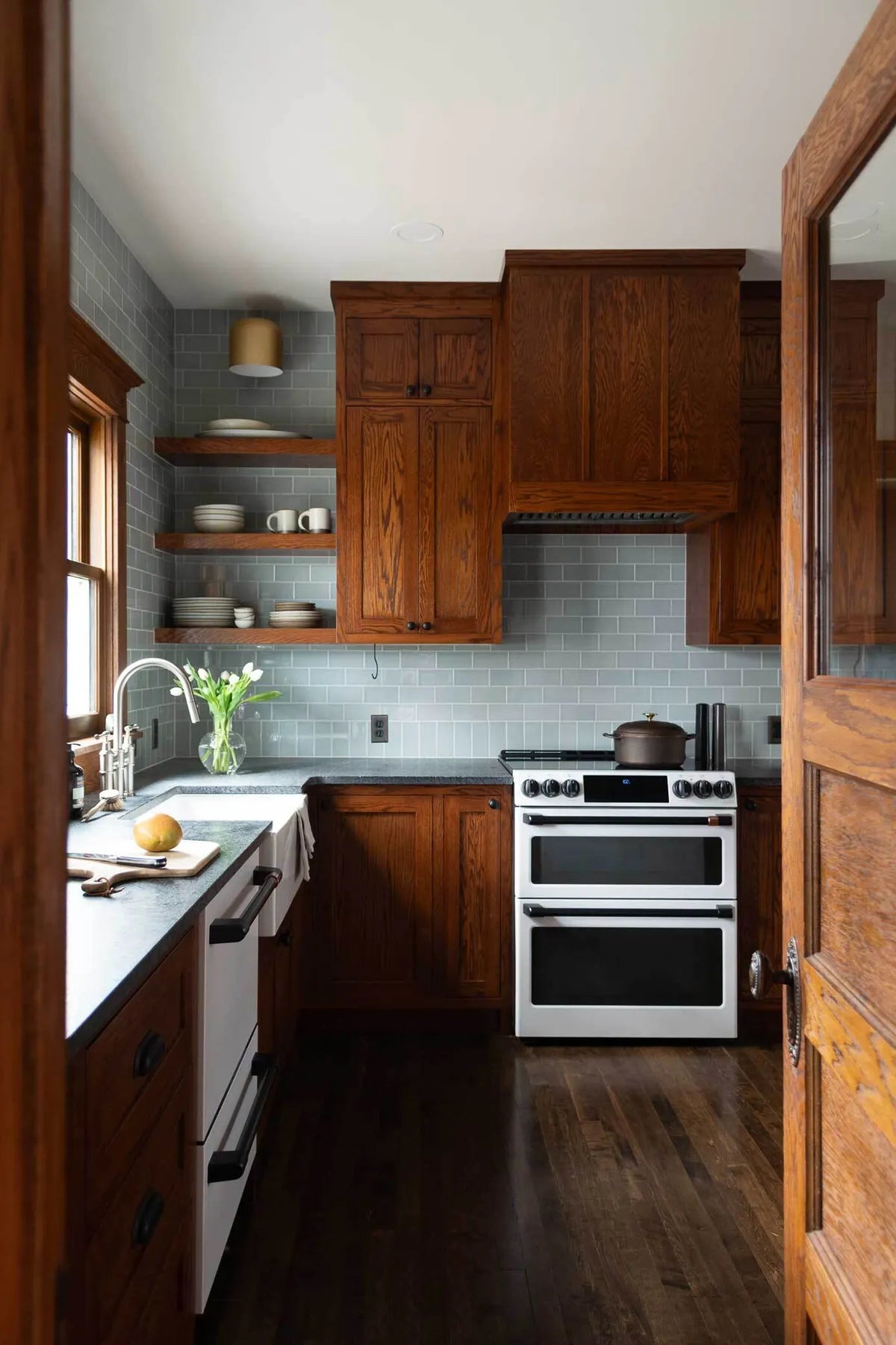 Modern blue kitchen subway backsplash 4