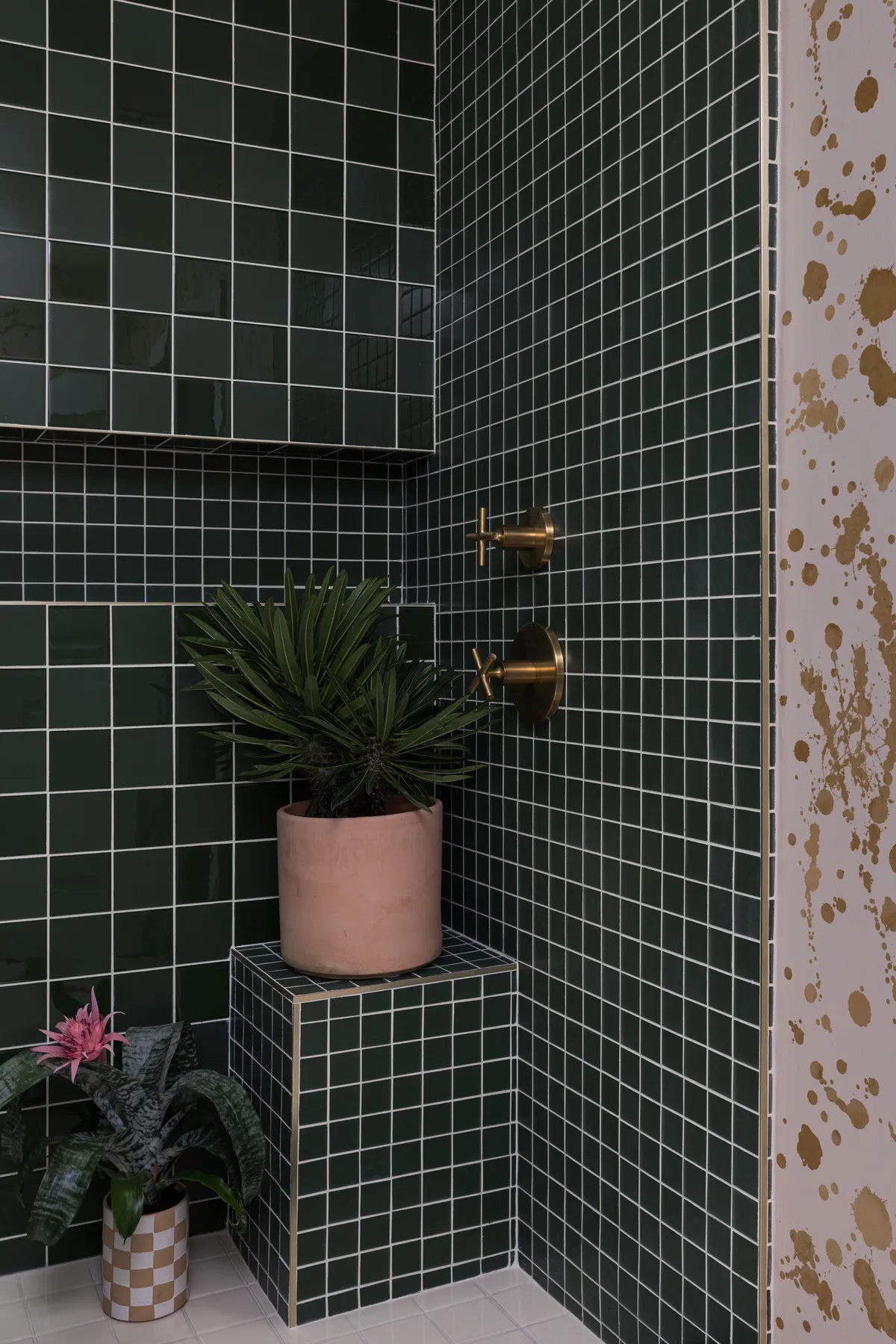 Moderen green white square bathroom shower floor tile 2
