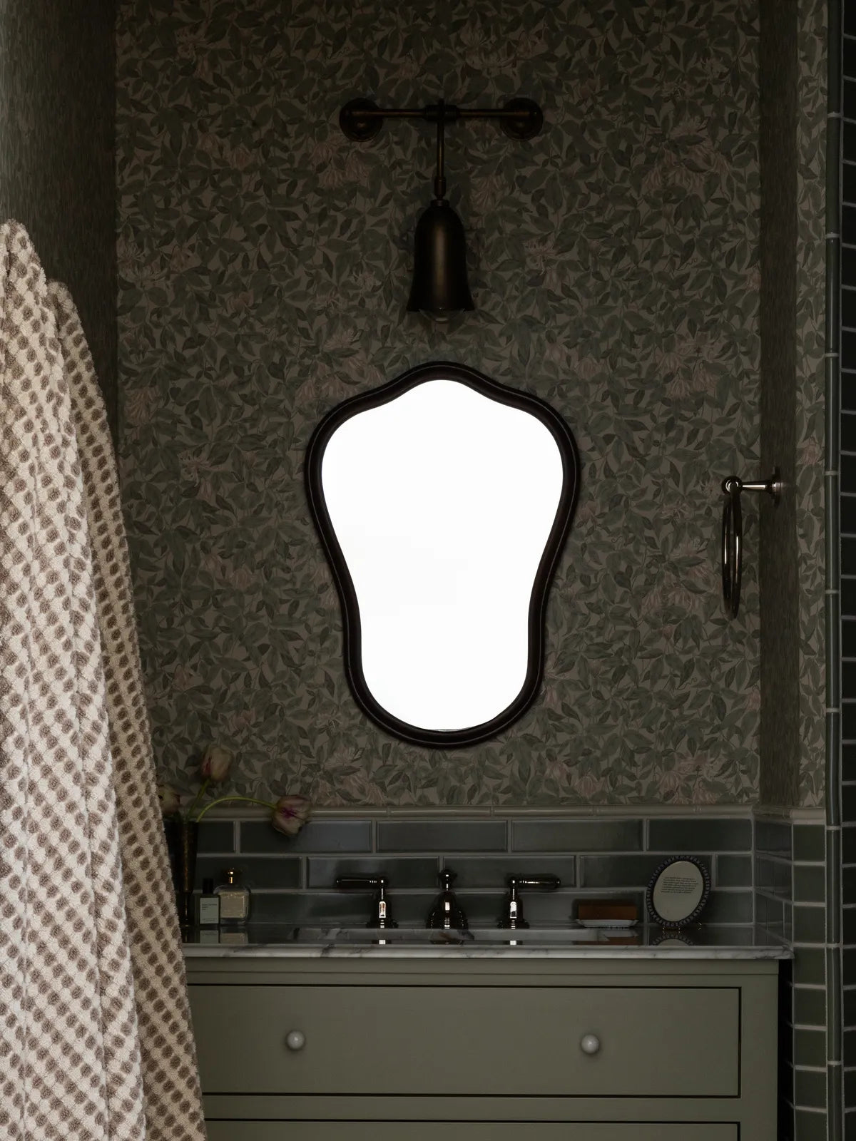 New traditional bathroom green subway wainscot tile 1