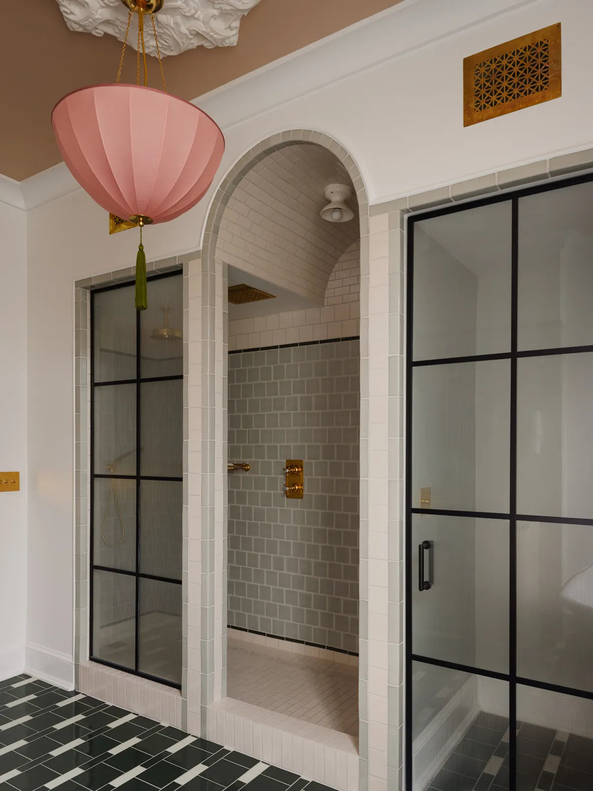 New traditional bathroom floor subway green tile 3