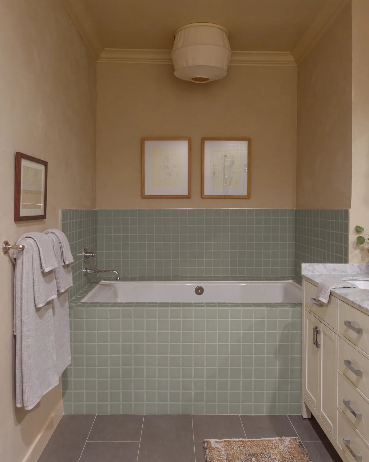 Organic modern grey green square shower tile 9