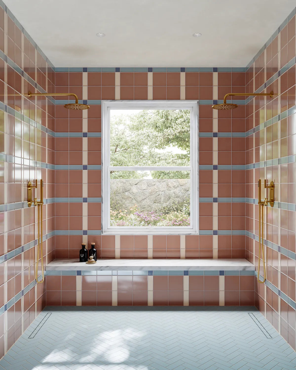 Glass original ceramic photorealistic rendering bathroom crater lake matte 2x6 pinyon jay gloss 2x6 sandpiper gloss 2x6 nuthatch gloss 2x2 flicker gloss 6x6 PL CT 2 W NA NAAA 2 TX PL AN 2 W 16 SA3 M N NA PL AN 2 W NA SH22 N NA satin brass 001