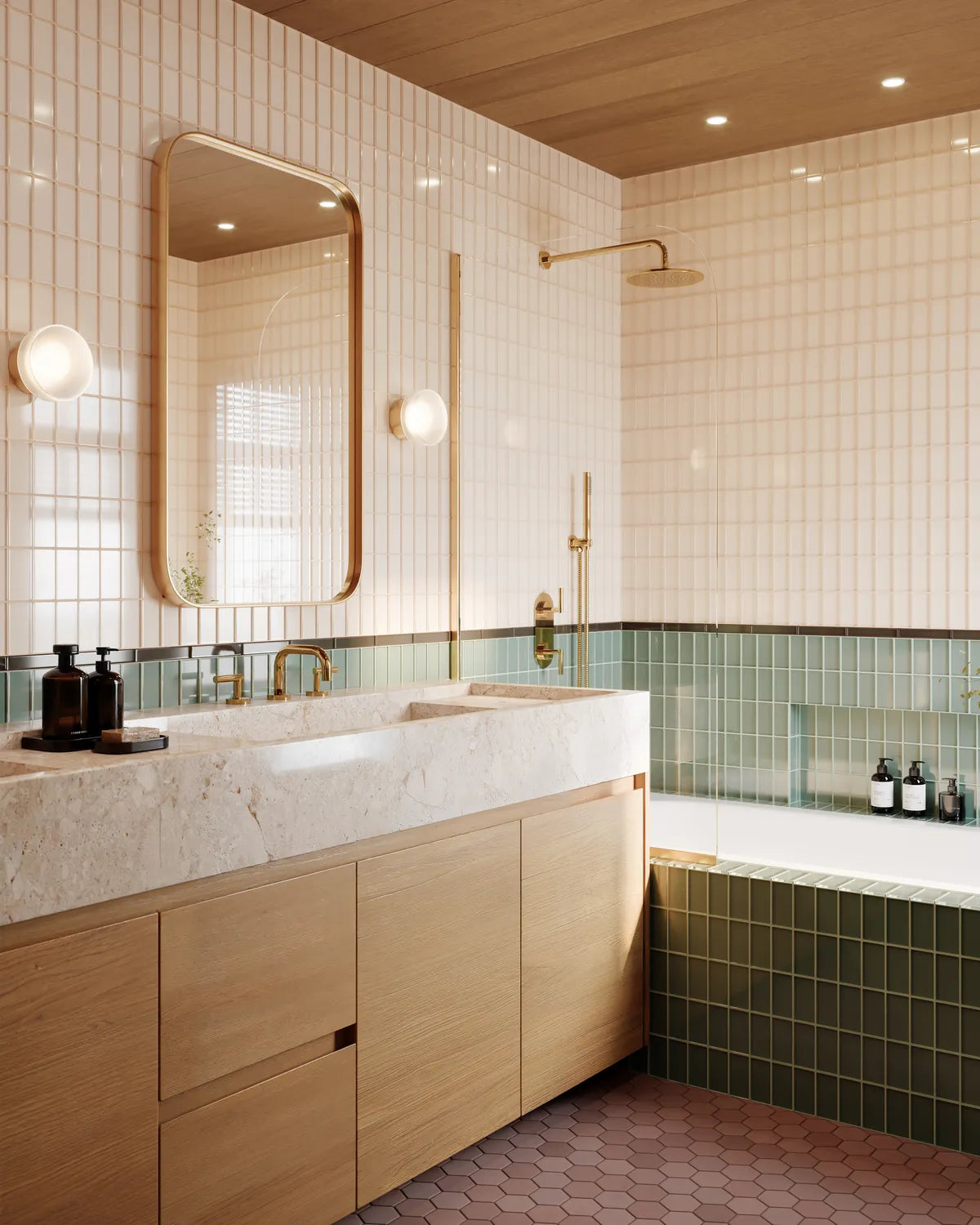 Glass original ceramic photorealistic rendering bathroom sandpiper gloss 2x4 hummingbird gloss 2x4 osprey gloss 1x6 antique matte 3 hexagon 002