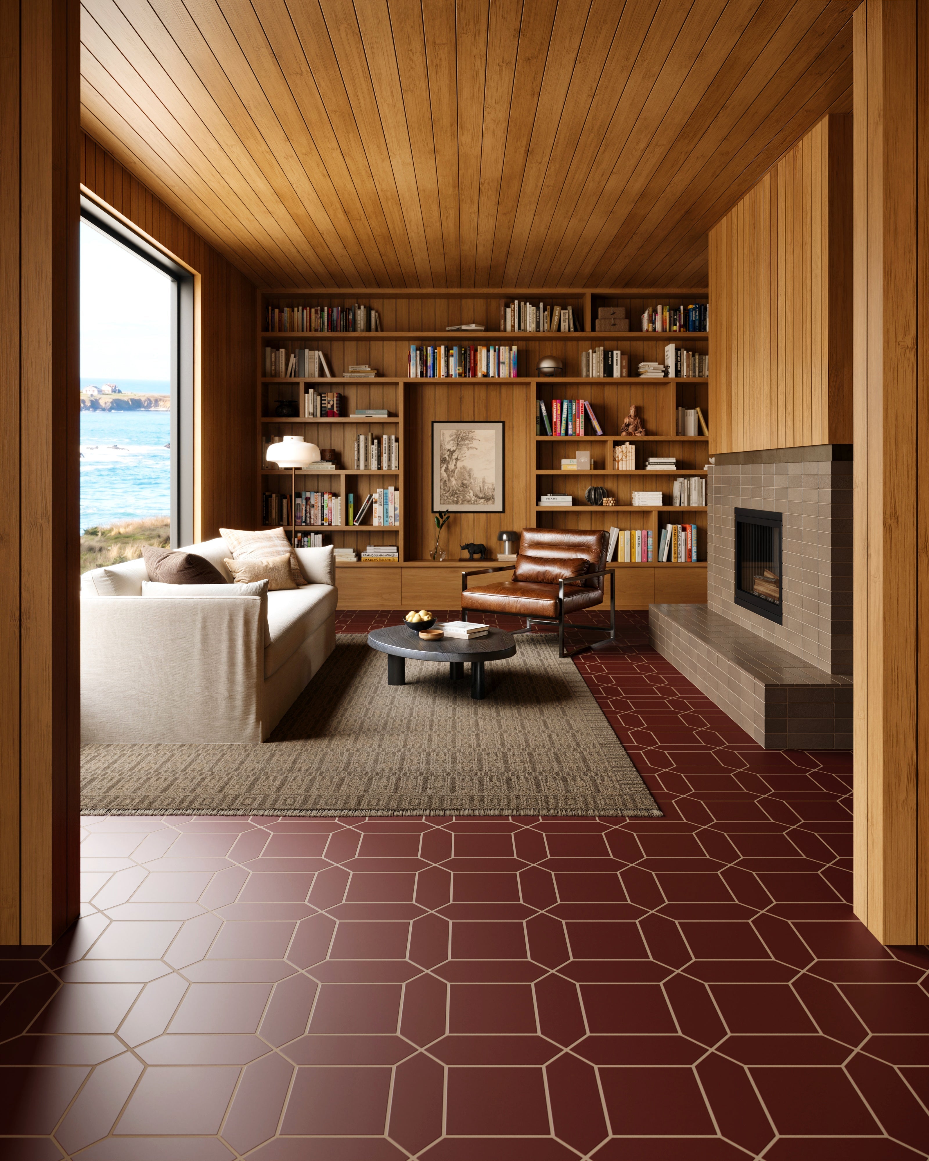 Retro Red Atrium Living Room