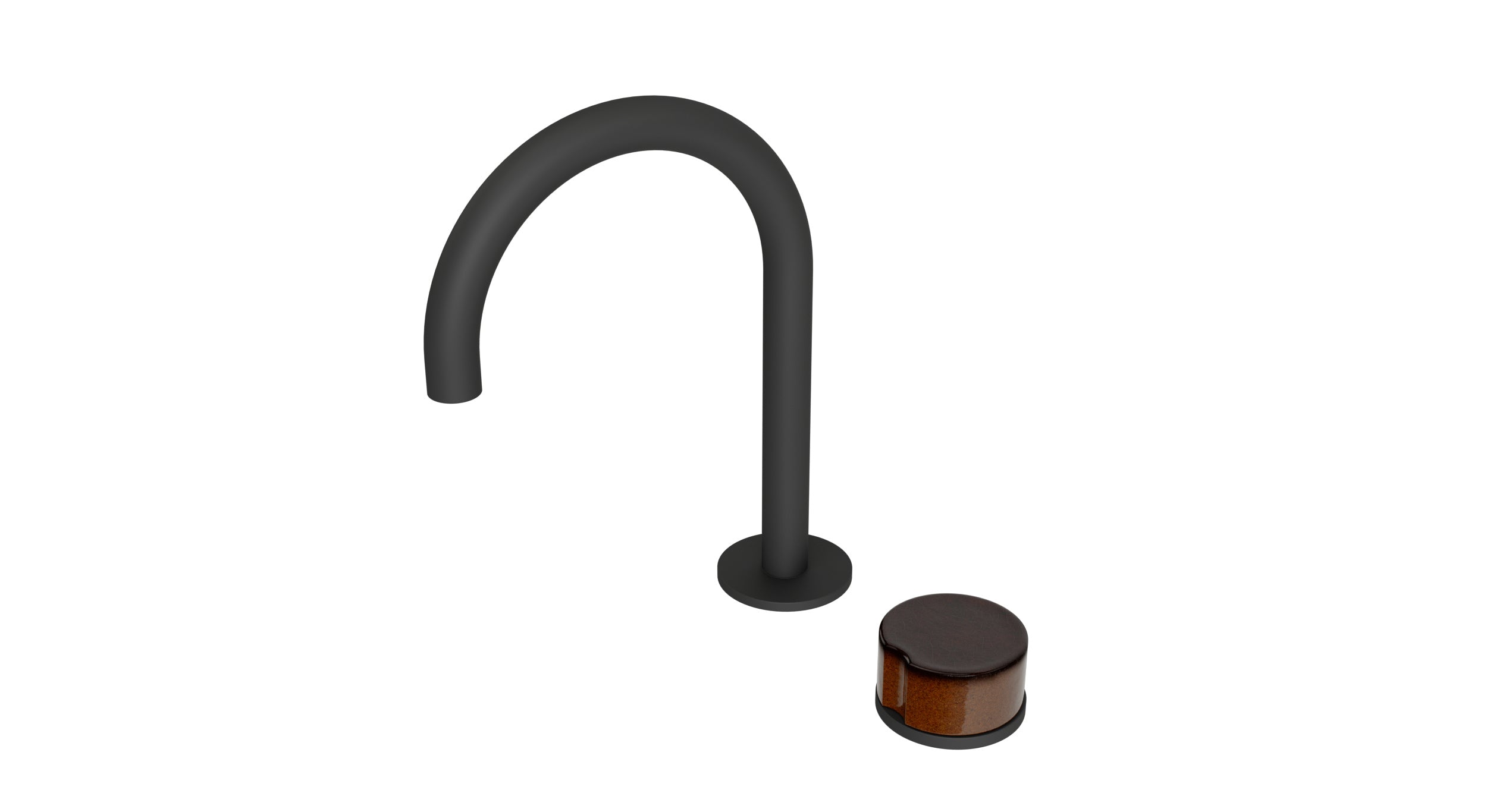 Foundry One Handle Deck Mount Gooseneck Lavatory Faucet with Groove Ceramic Knob Handle in Matte Black