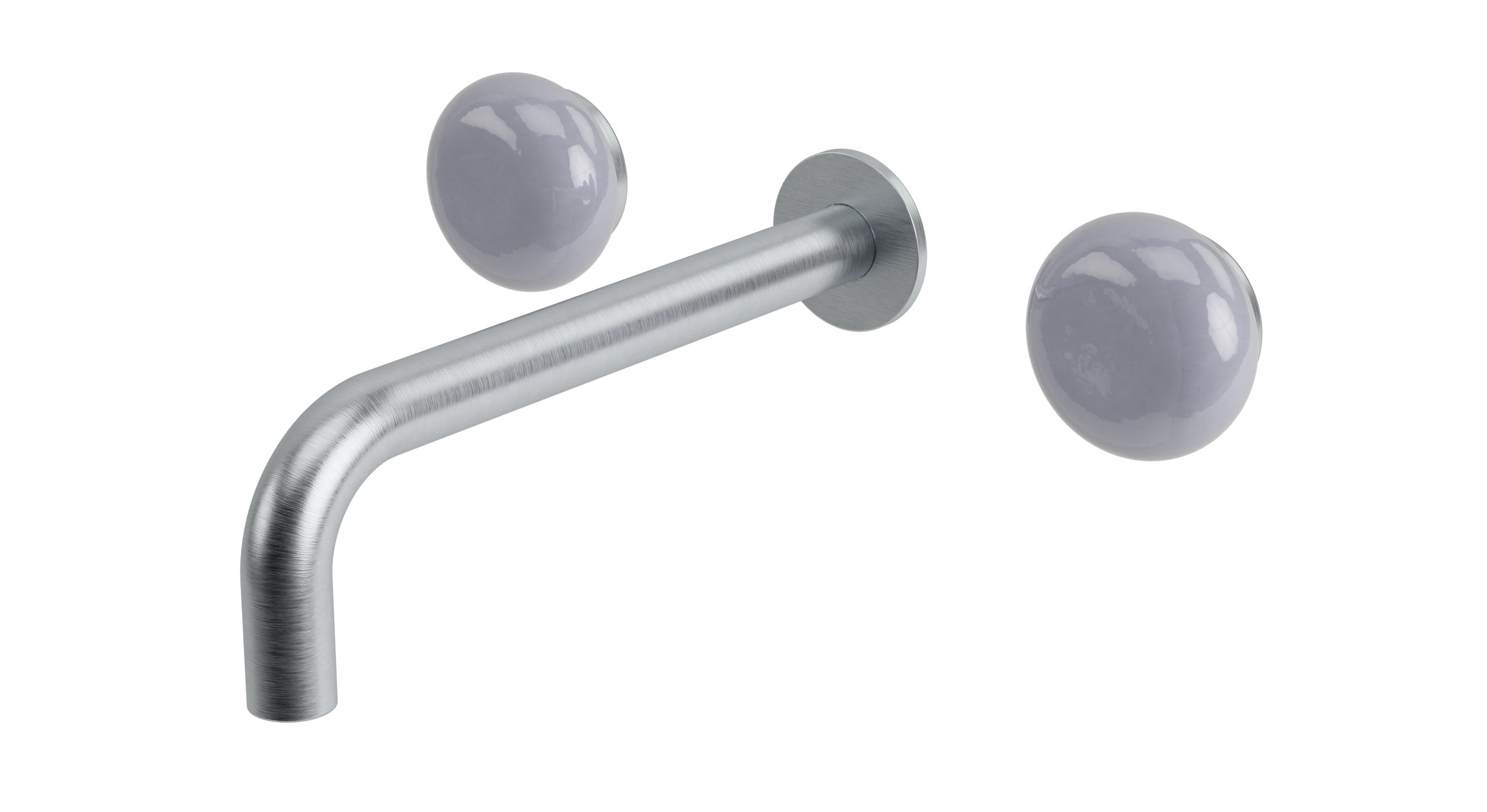 Foundry Two Handle Wall Mount 7.5" Lavatory Faucet with Pebble Ceramic Knob Handles in Satin Chrome