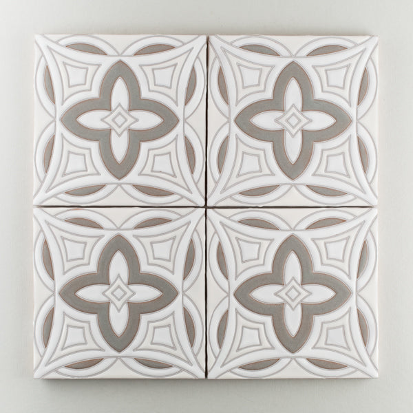 8x8 Handpainted Tile Malta in Neutral Motif