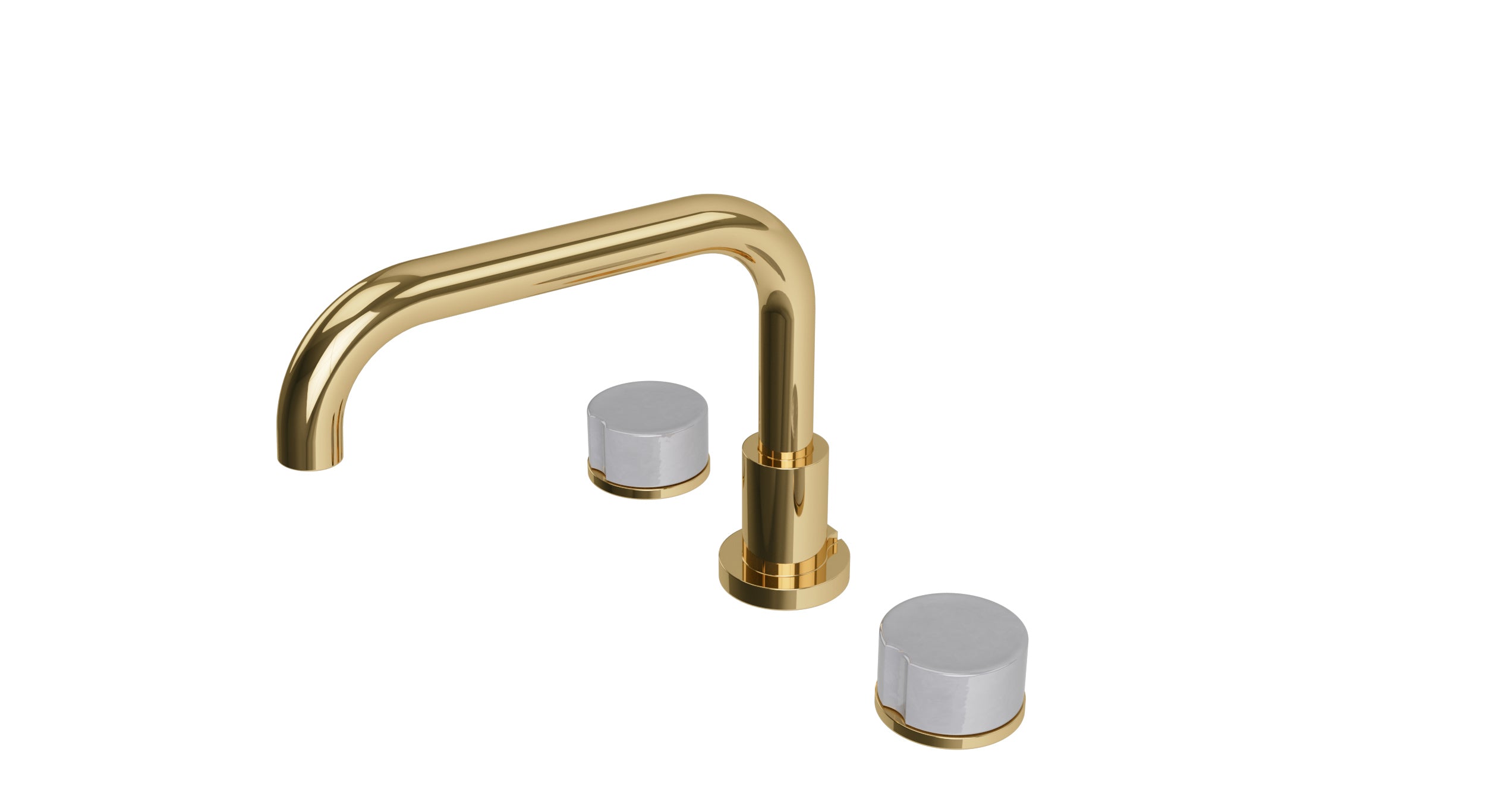 Foundry Two Handle Deck Mount Squaretop Bath Trim with Groove Ceramic Knob Handles in Polished Brass