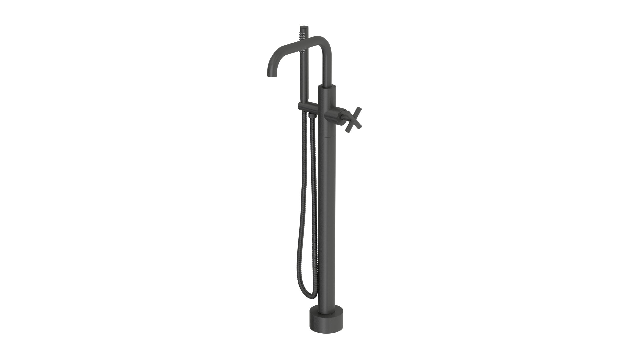 Contour One Handle Floor Mount Squaretop Bath Trim with Hand Shower and Soft Cross Handle in Blackened Nickel